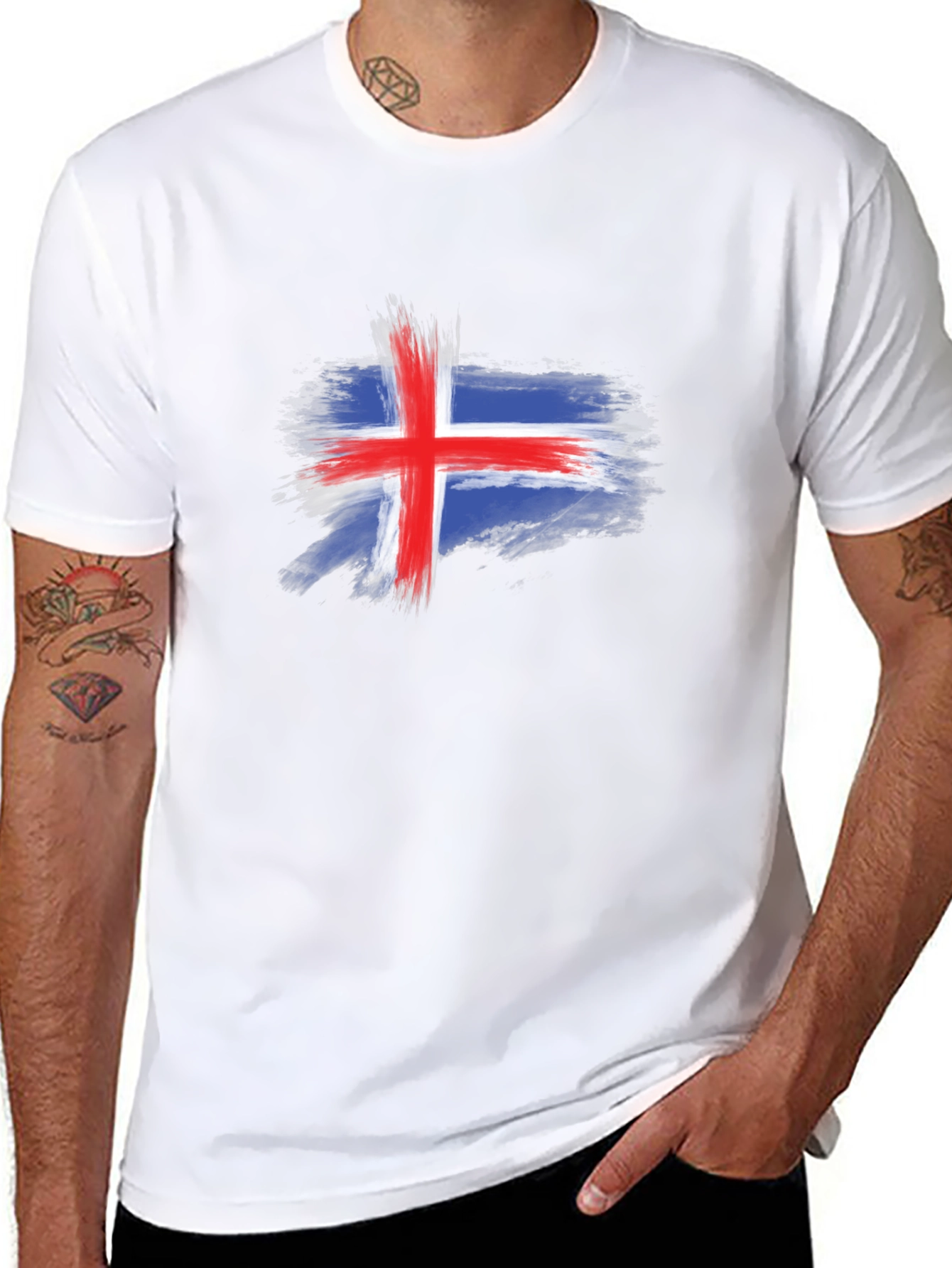 Iceland Flag Brush Stroke Mens Black T-Shirt