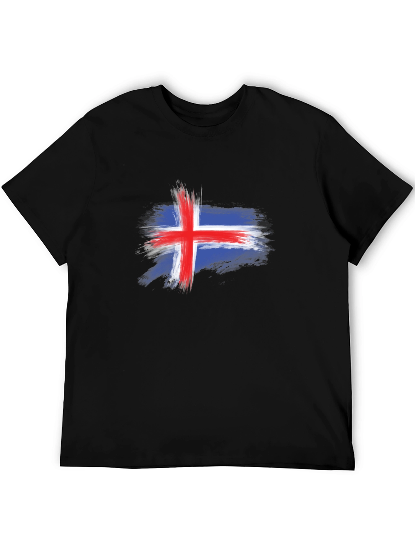 Iceland Flag Brush Stroke Mens Black T-Shirt
