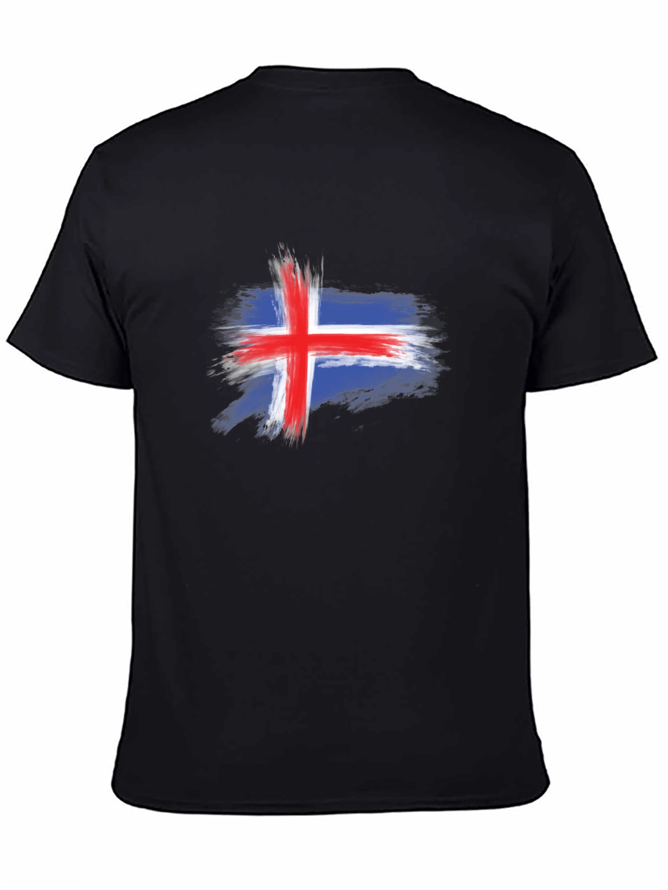 Iceland Flag Brush Stroke Mens Black T-Shirt