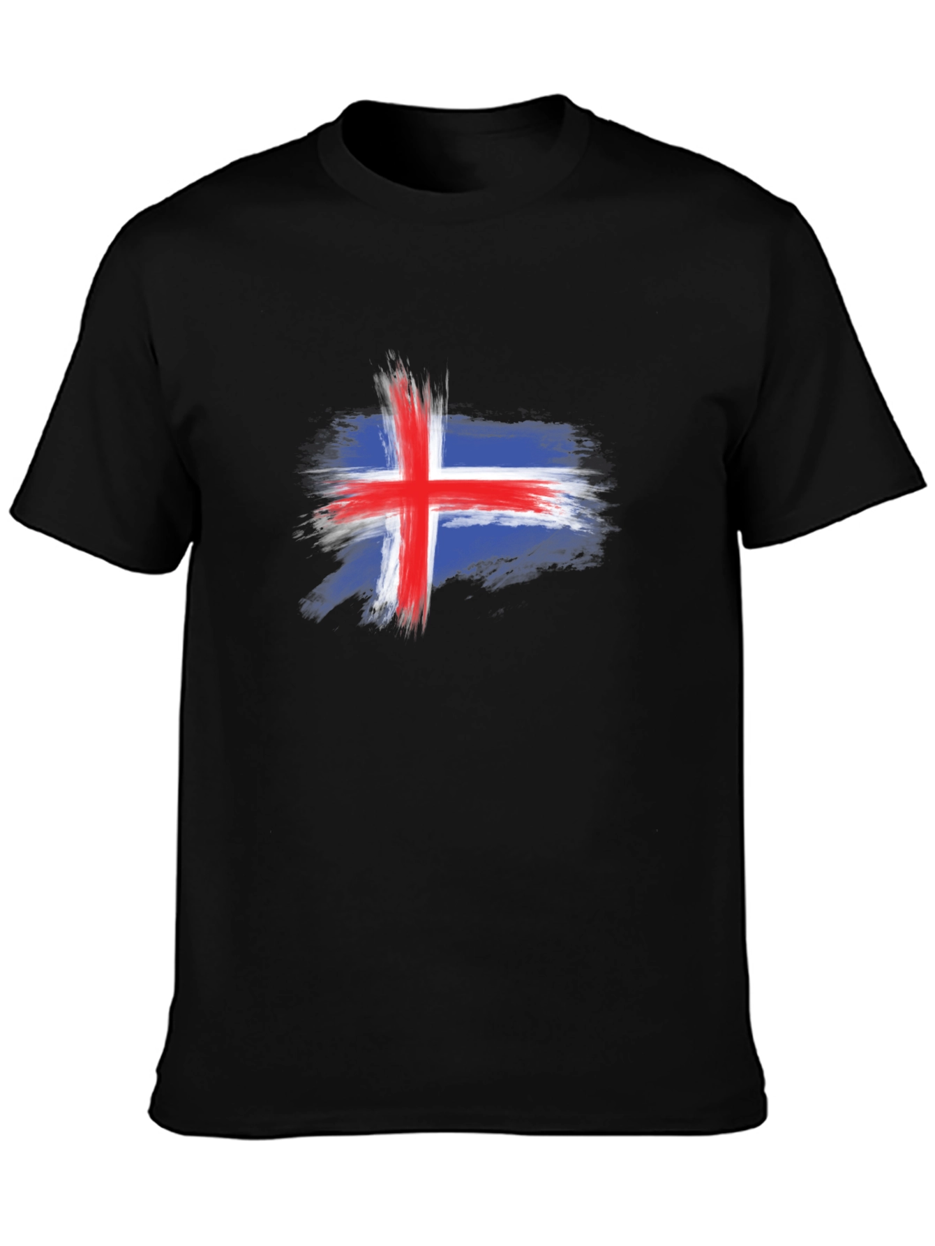 Iceland Flag Brush Stroke Mens Black T-Shirt