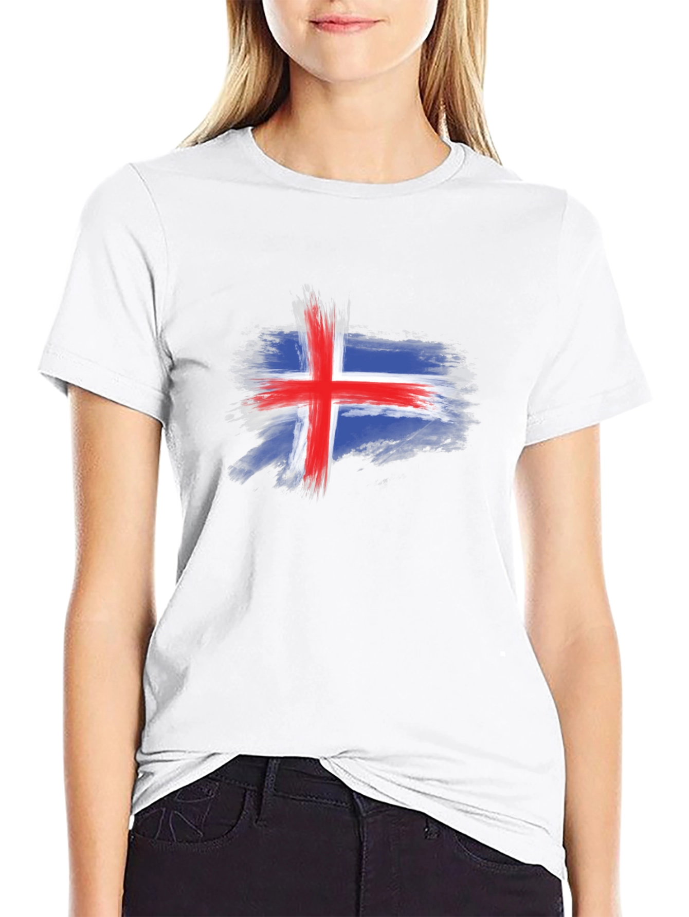Iceland Flag Brush Stroke Mens Black T-Shirt
