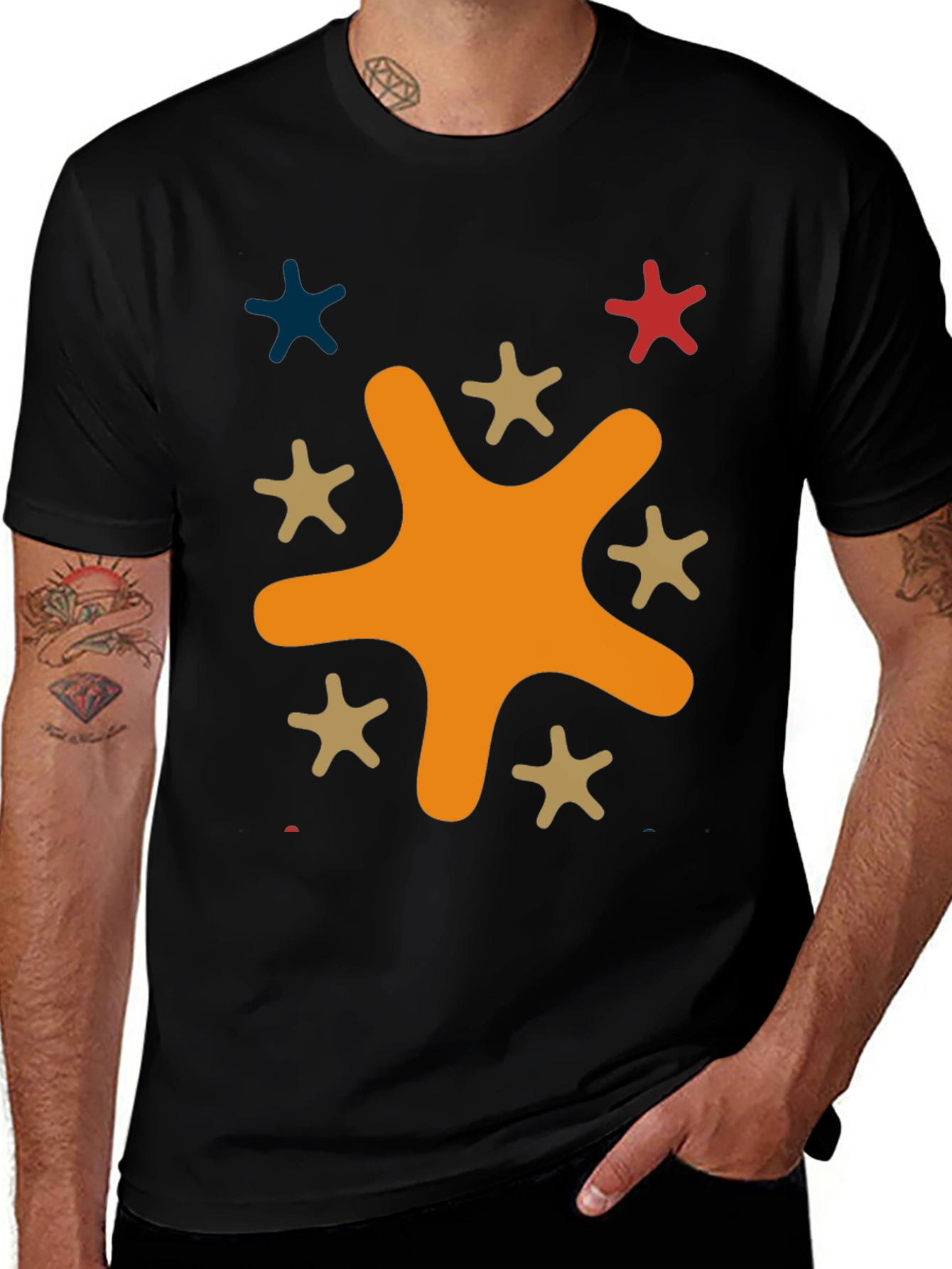 Funky Splatter Star Graphic Tee - Casual Style