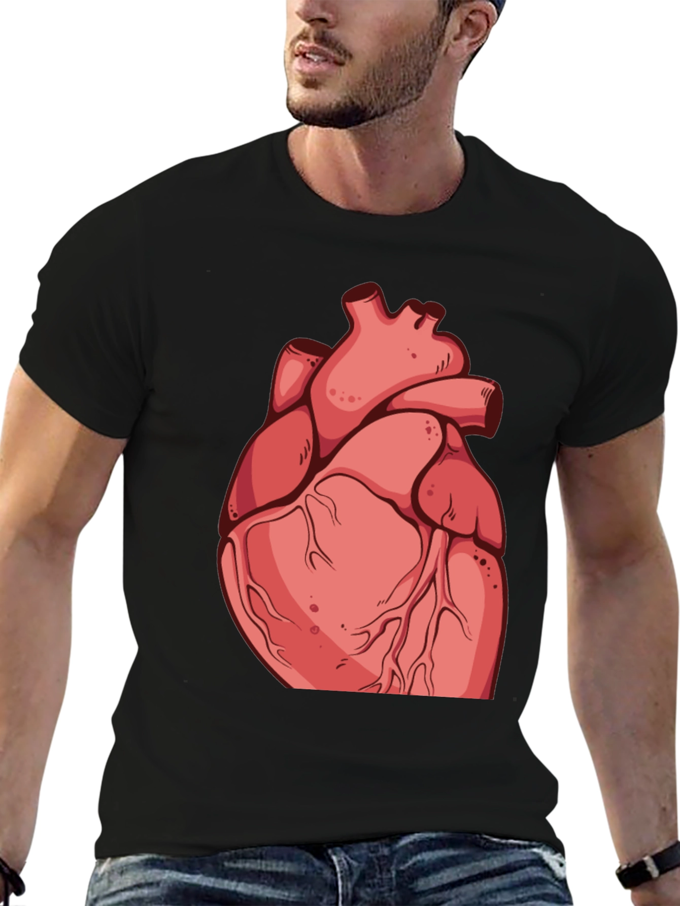 Anatomical Heart Graphic Tee - Black Cotton