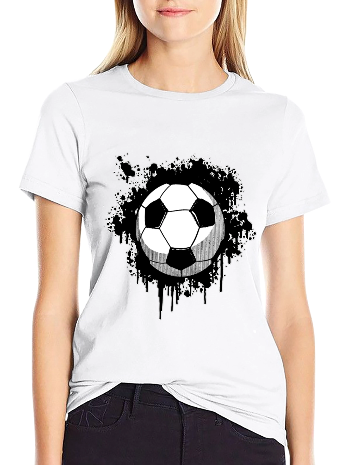 Soccer Ball Graphic Tee - Black Cotton T-Shirt