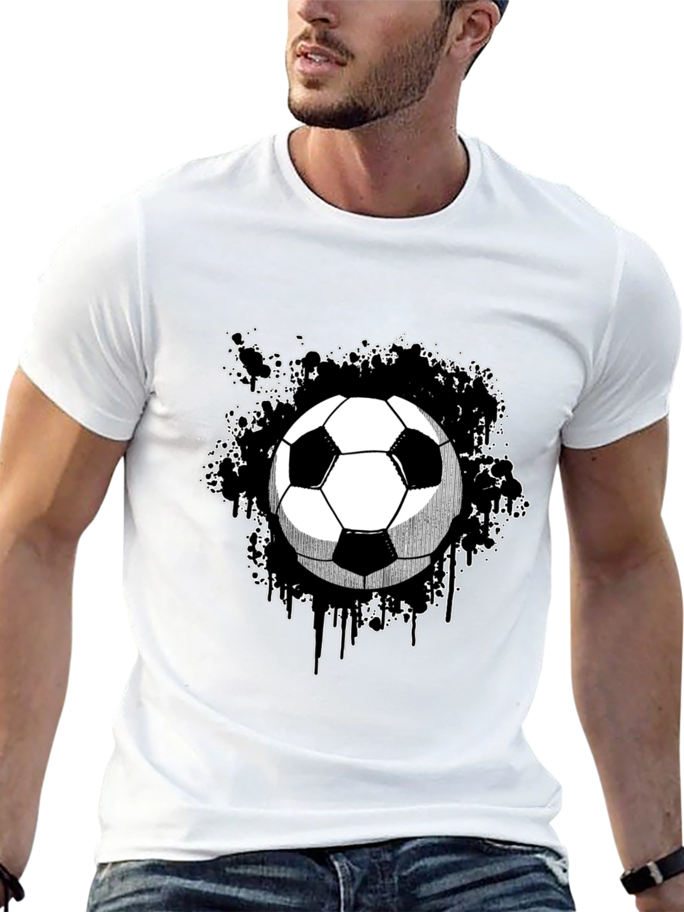 Soccer Ball Graphic Tee - Black Cotton T-Shirt
