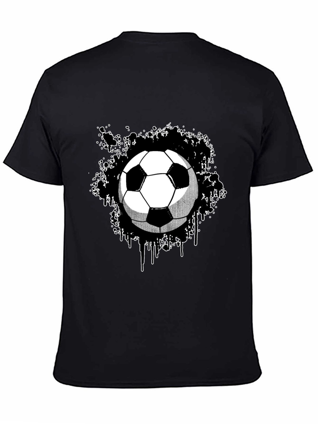Soccer Ball Graphic Tee - Black Cotton T-Shirt