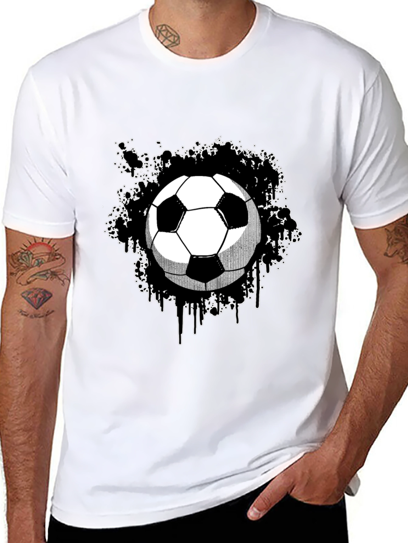 Soccer Ball Graphic Tee - Black Cotton T-Shirt