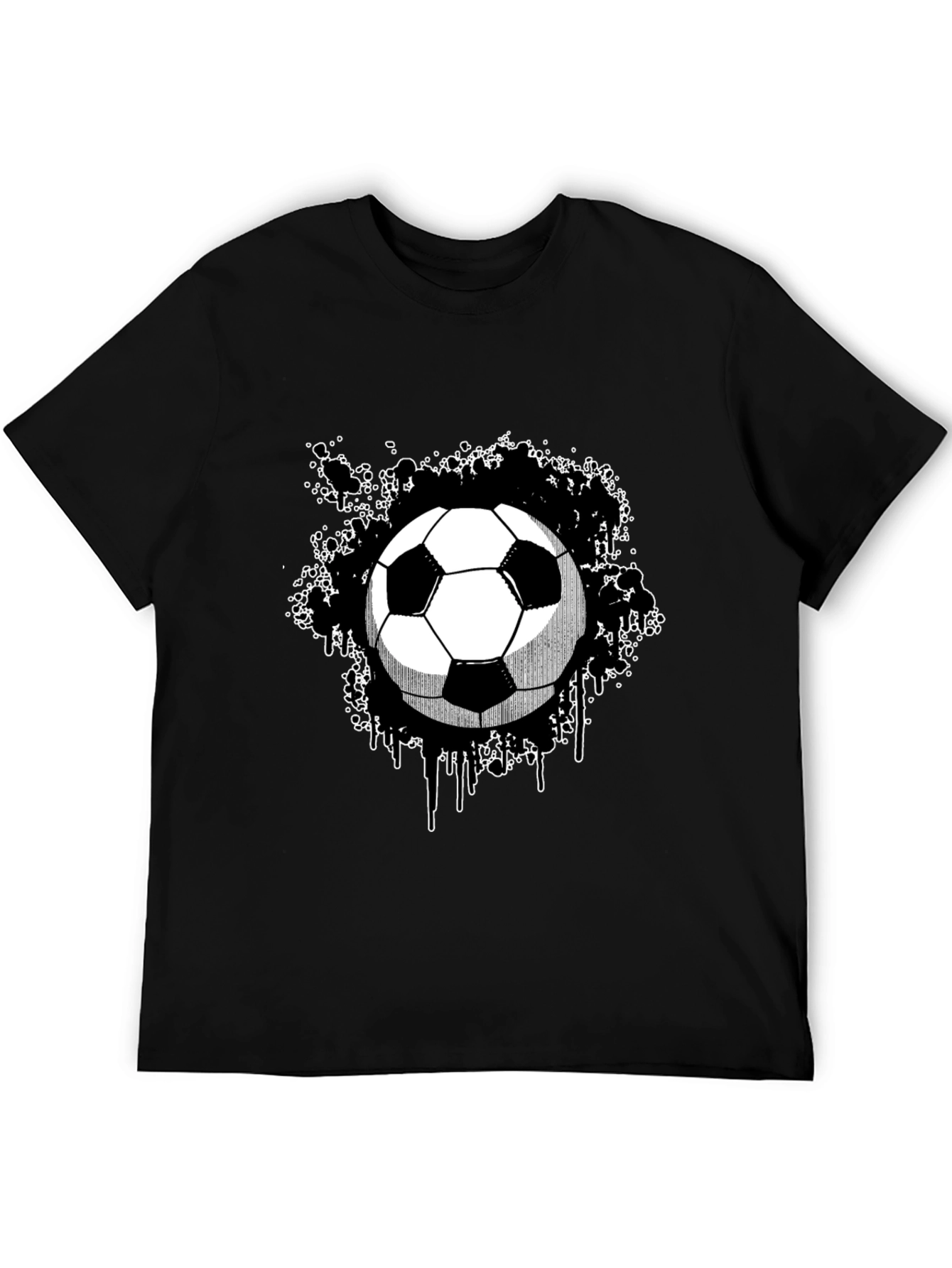 Soccer Ball Graphic Tee - Black Cotton T-Shirt