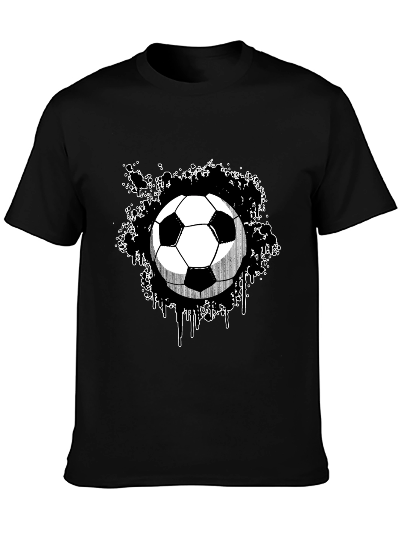 Soccer Ball Graphic Tee - Black Cotton T-Shirt