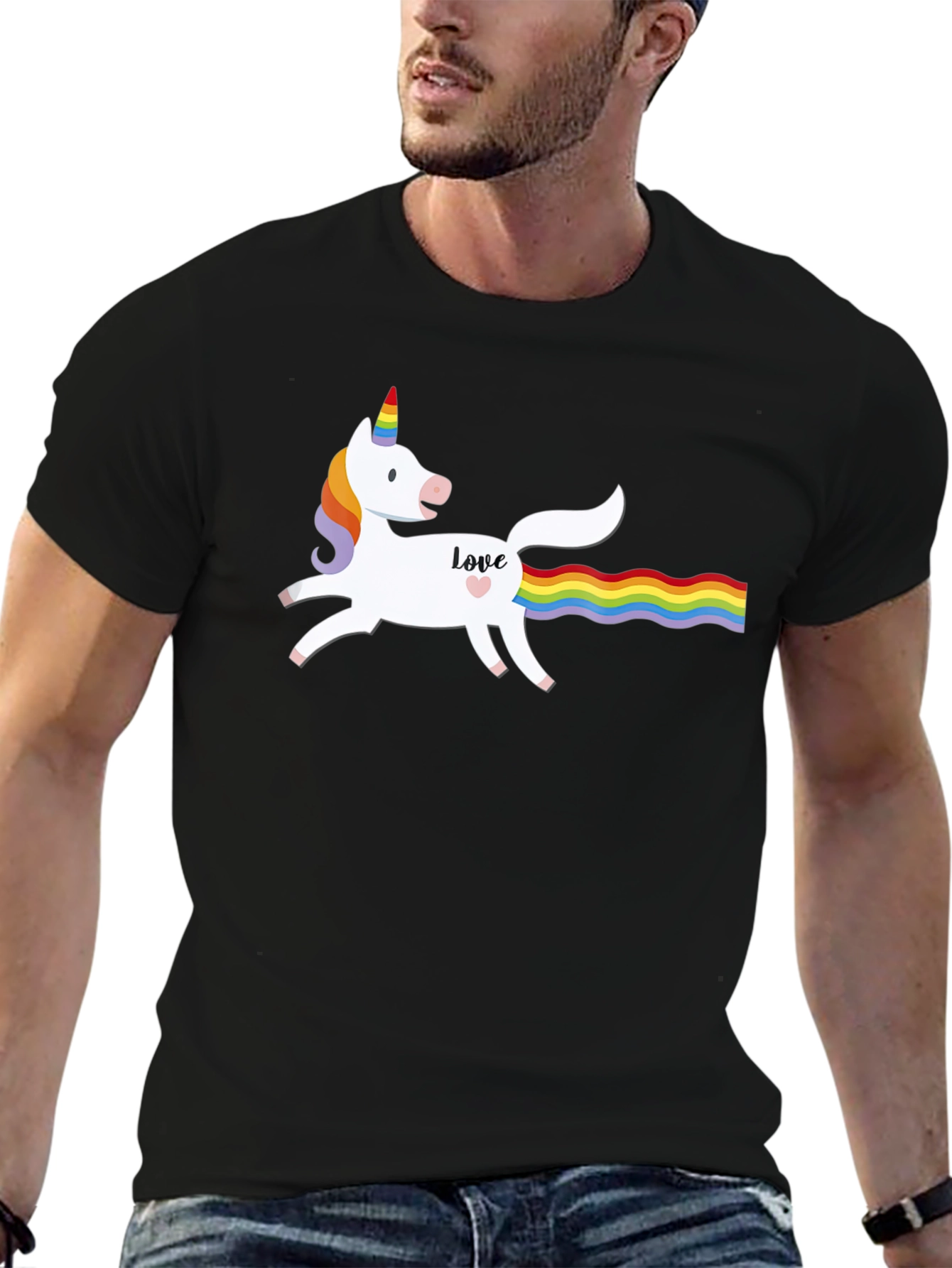 Unicorn Love Rainbow Tail Graphic T-Shirt