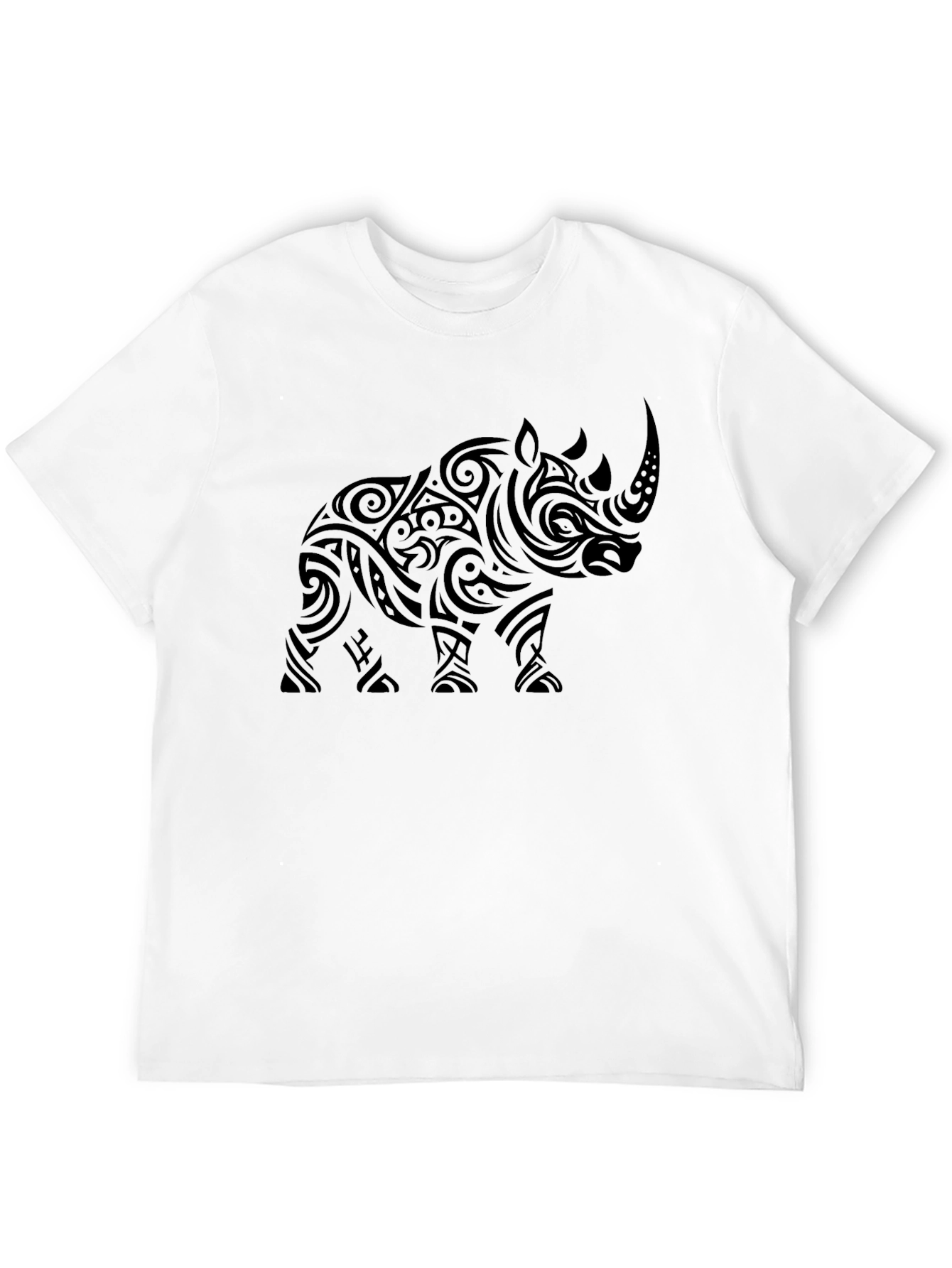 Tribal Rhino Graphic Print Mens Black T-Shirt
