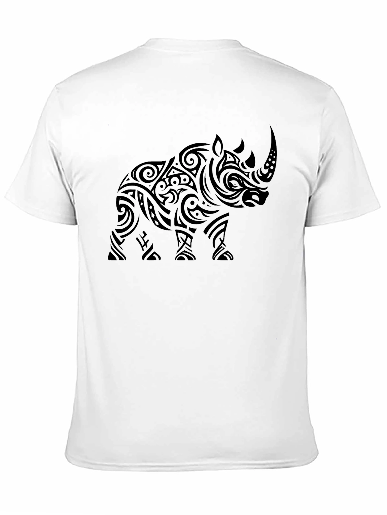 Tribal Rhino Graphic Print Mens Black T-Shirt