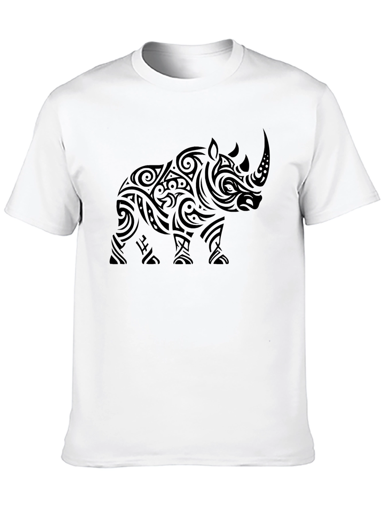 Tribal Rhino Graphic Print Mens Black T-Shirt