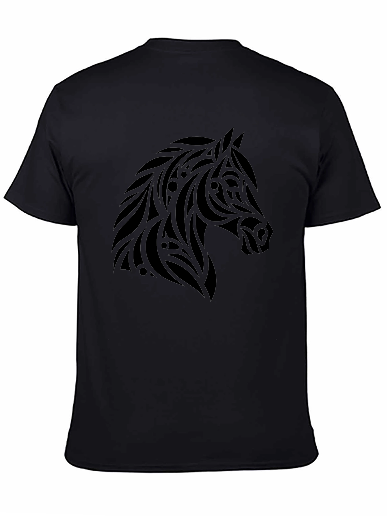 Tribal Horse Graphic Tee - Black Cotton Casual