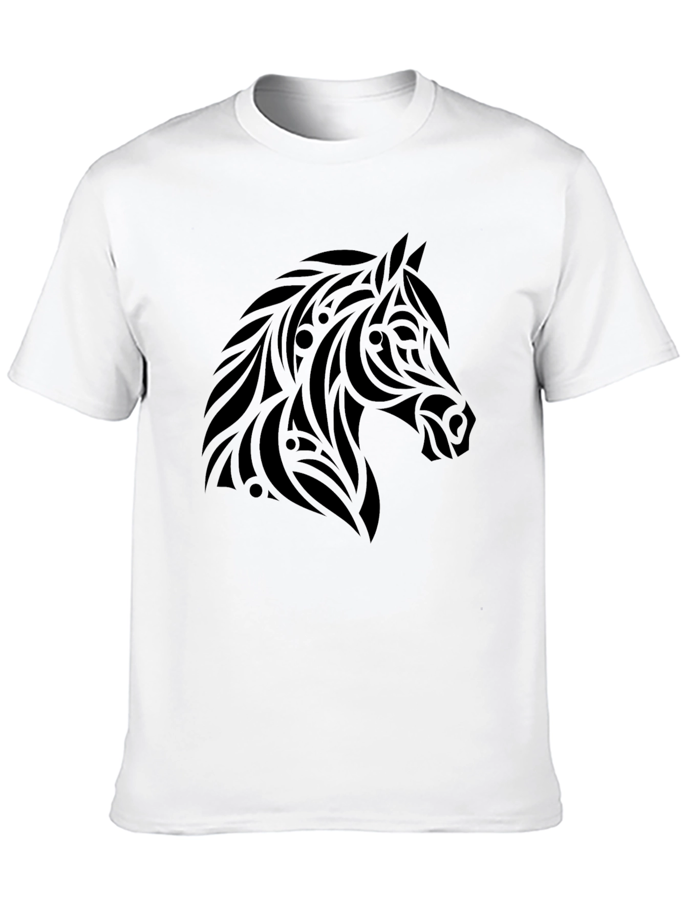 Tribal Horse Graphic Tee - Black Cotton Casual