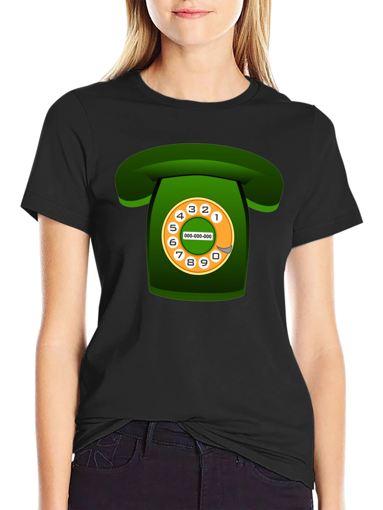Retro Rotary Phone Graphic T-Shirt - Black