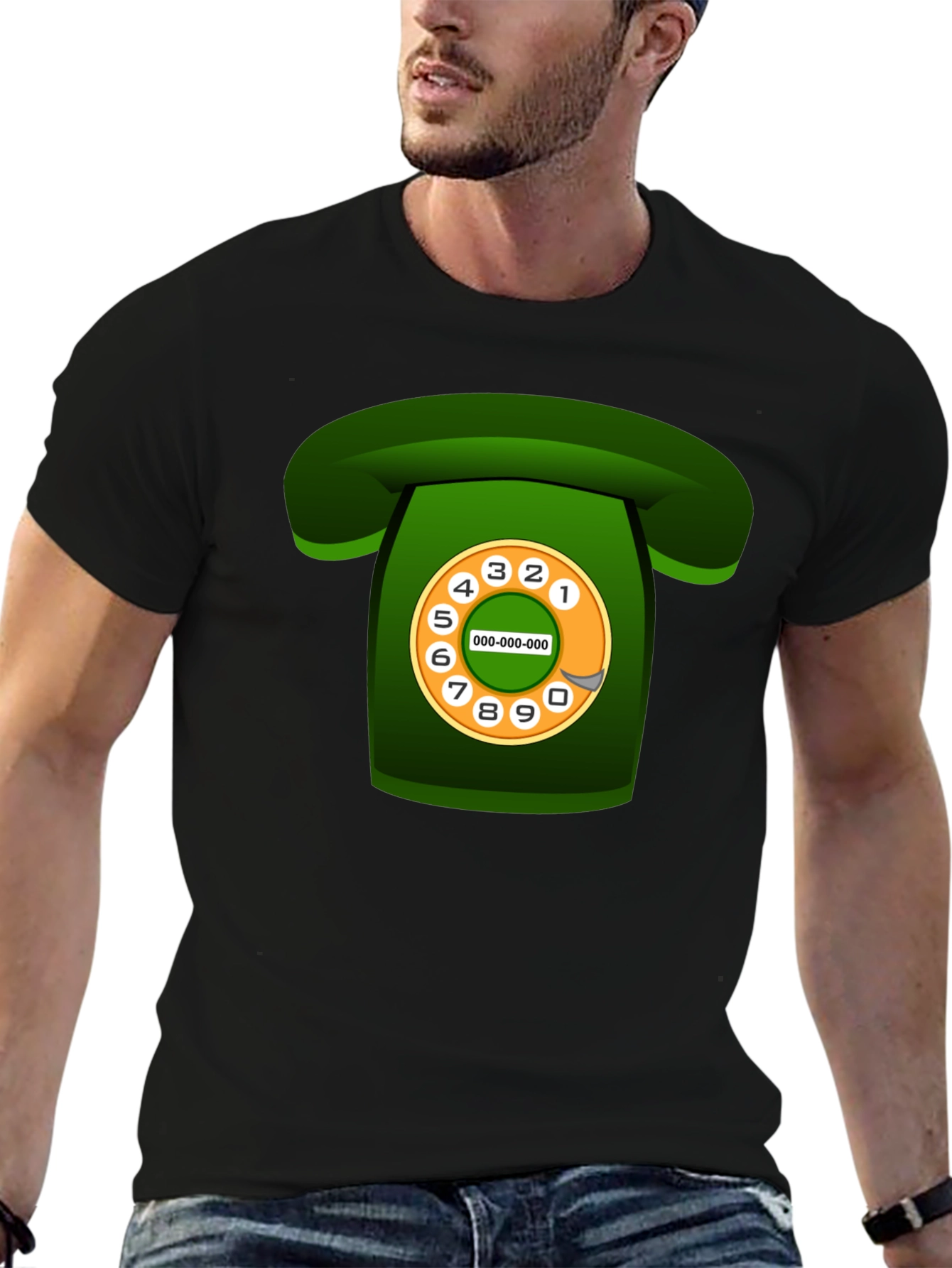 Retro Rotary Phone Graphic T-Shirt - Black
