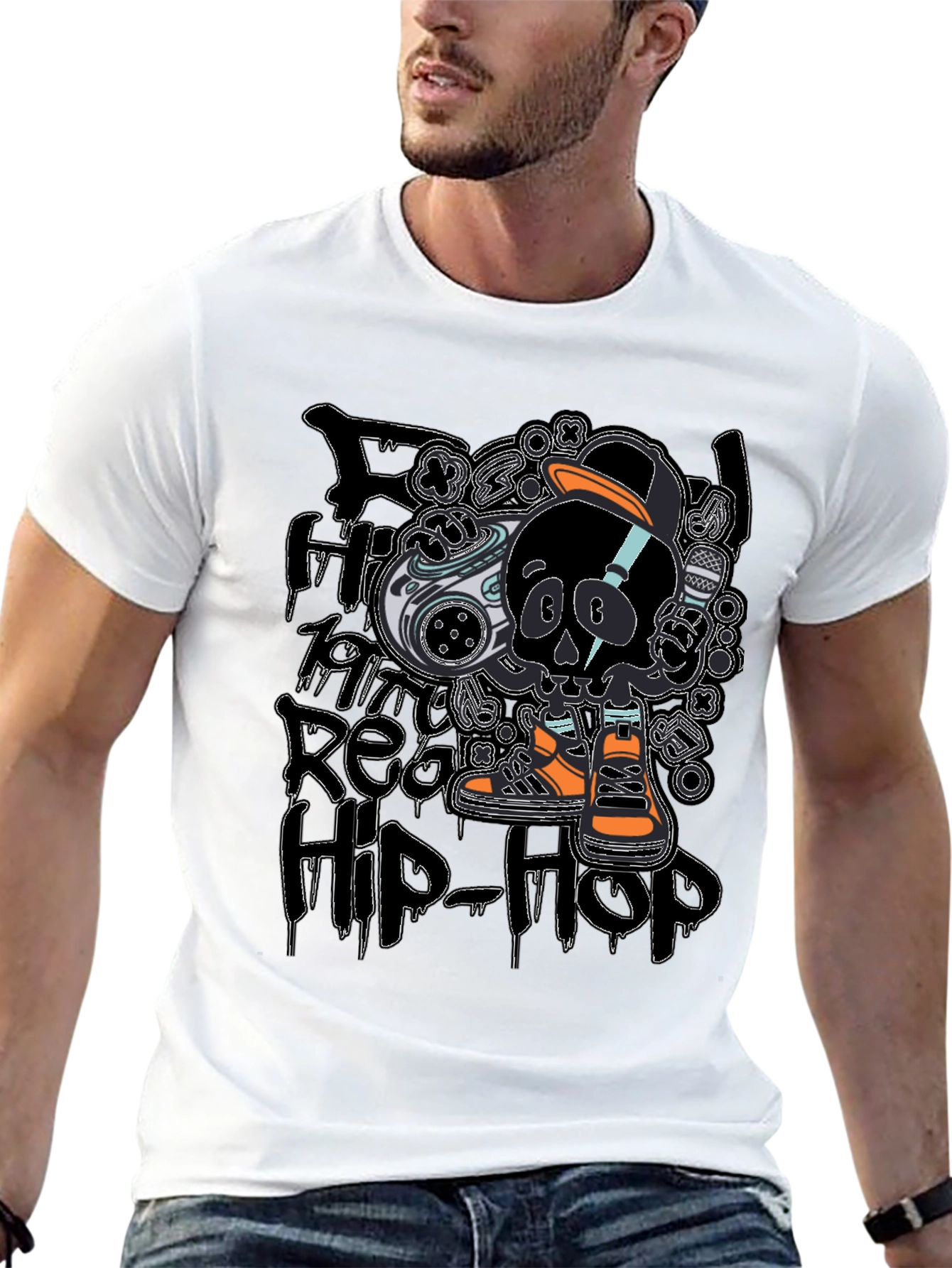 Hip-Hop Skull T-Shirt - Black
