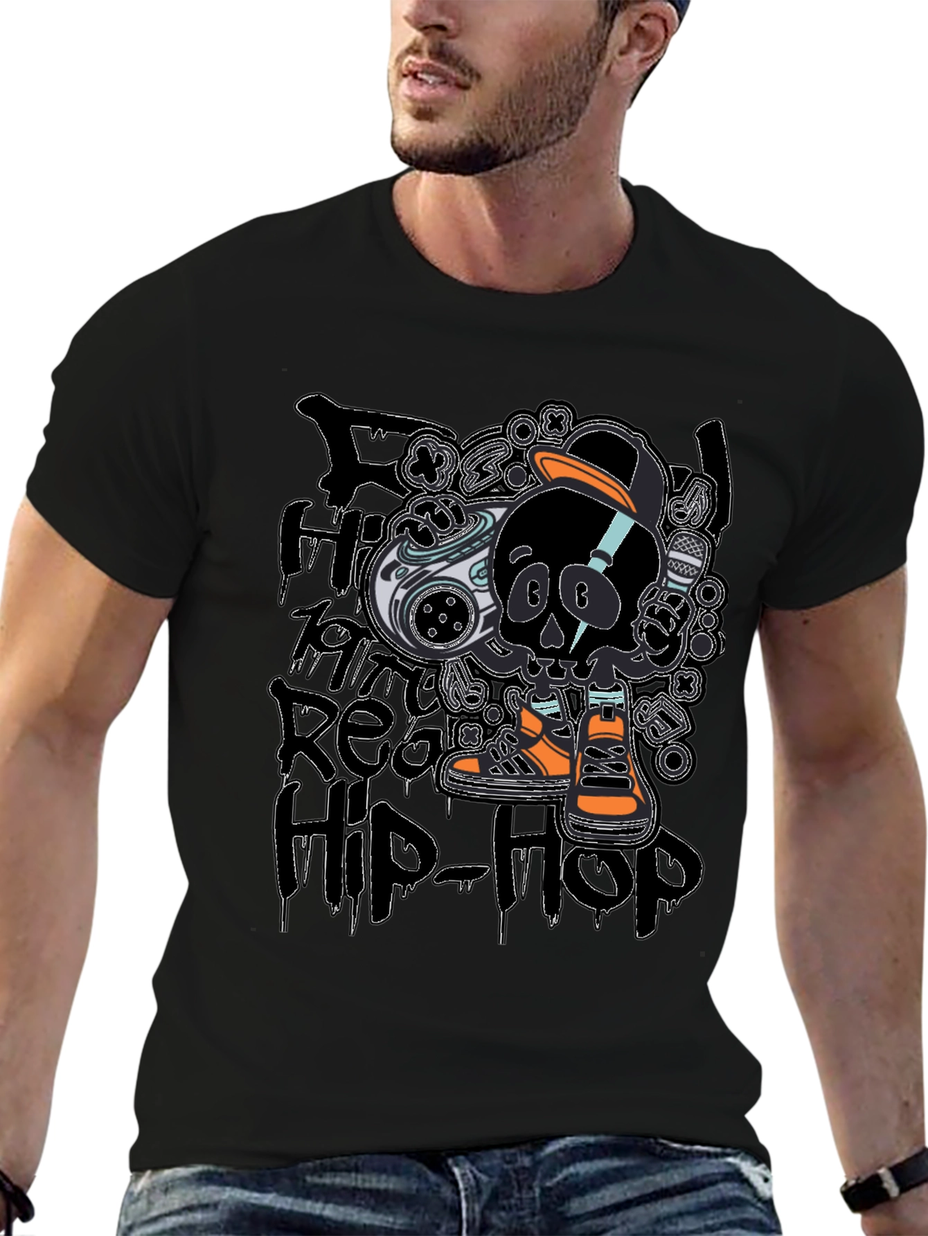 Hip-Hop Skull T-Shirt - Black