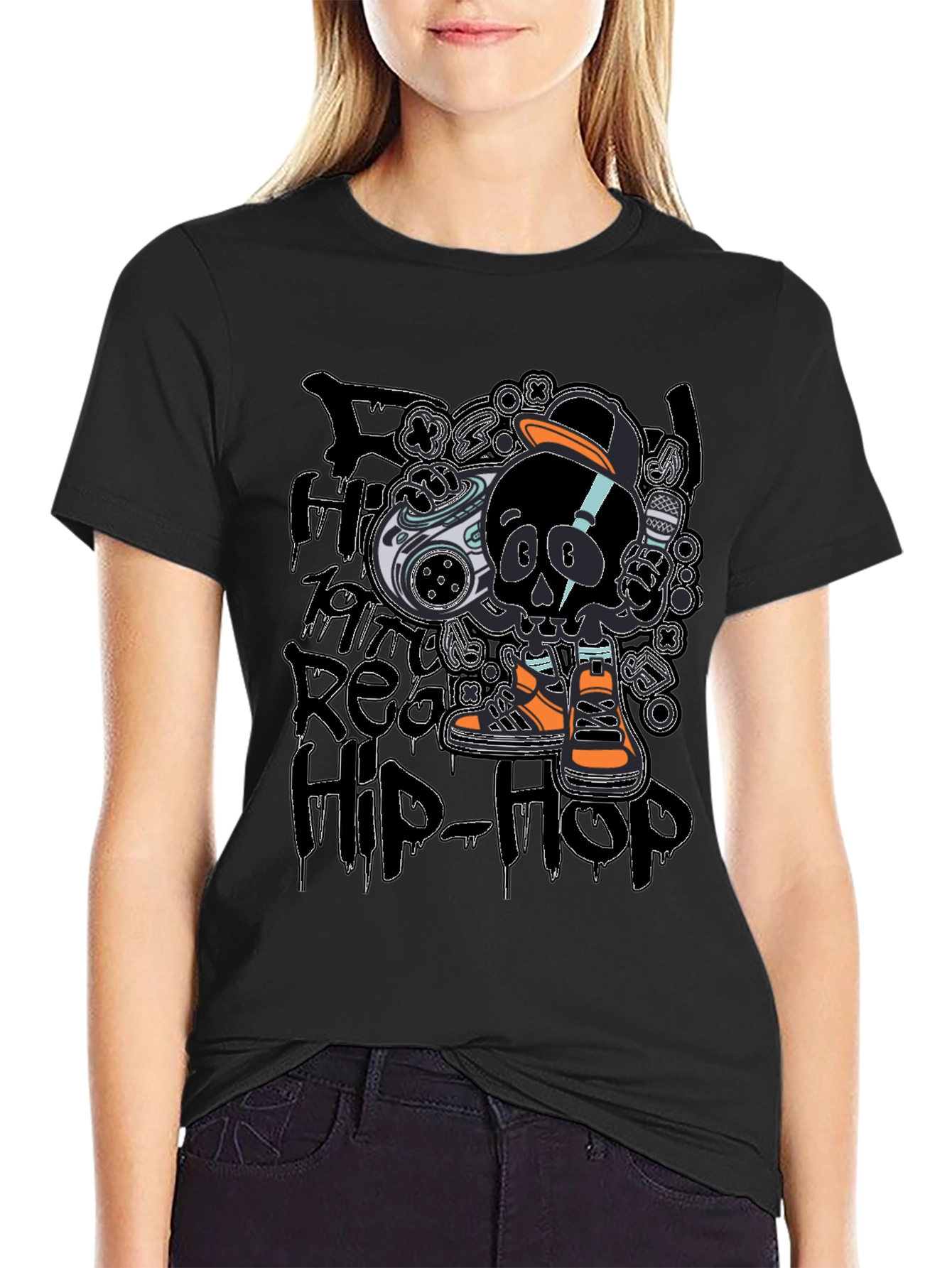 Hip-Hop Skull T-Shirt - Black