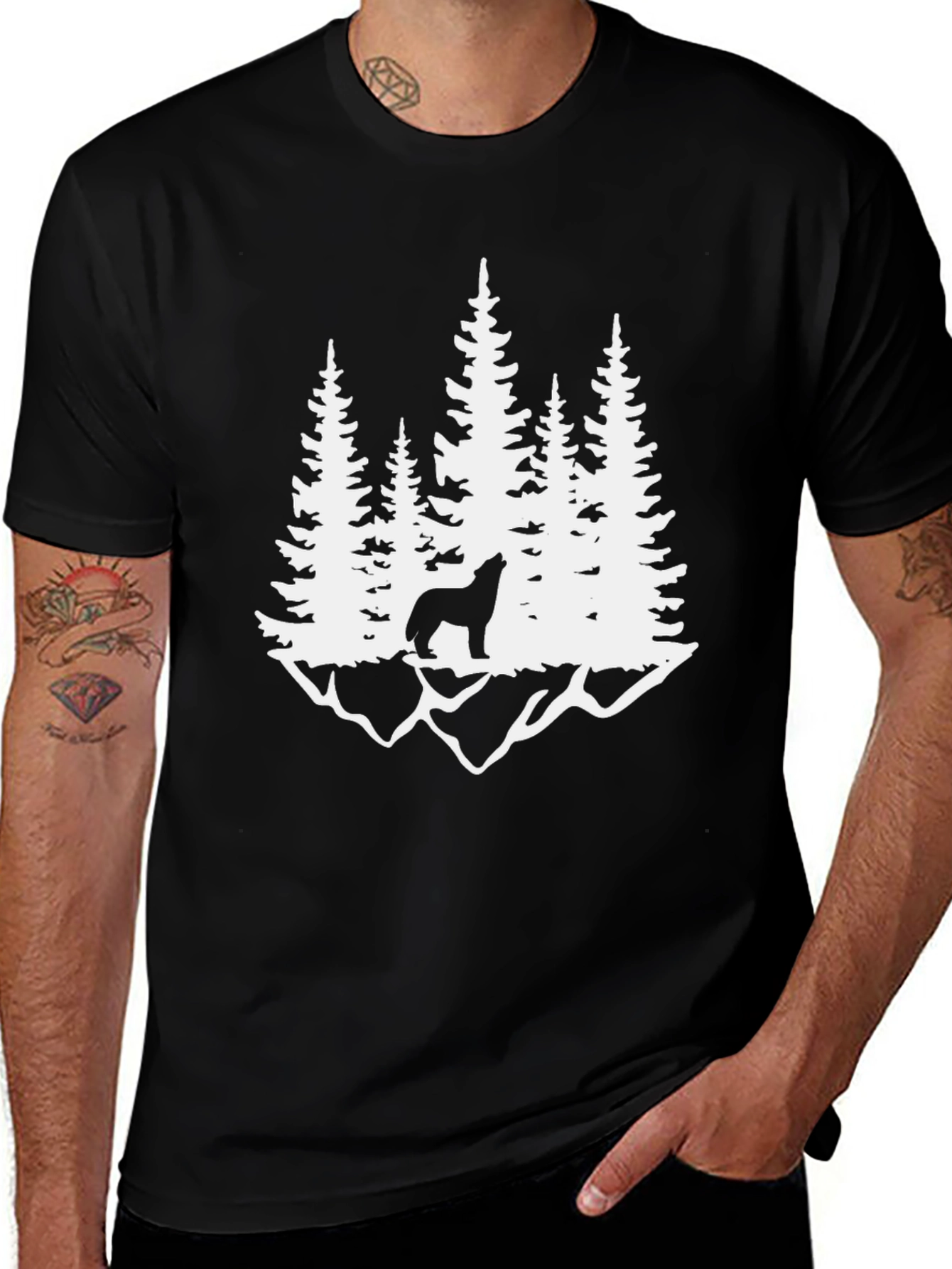 Wolf Howling at Moon in Forest Graphic Tee