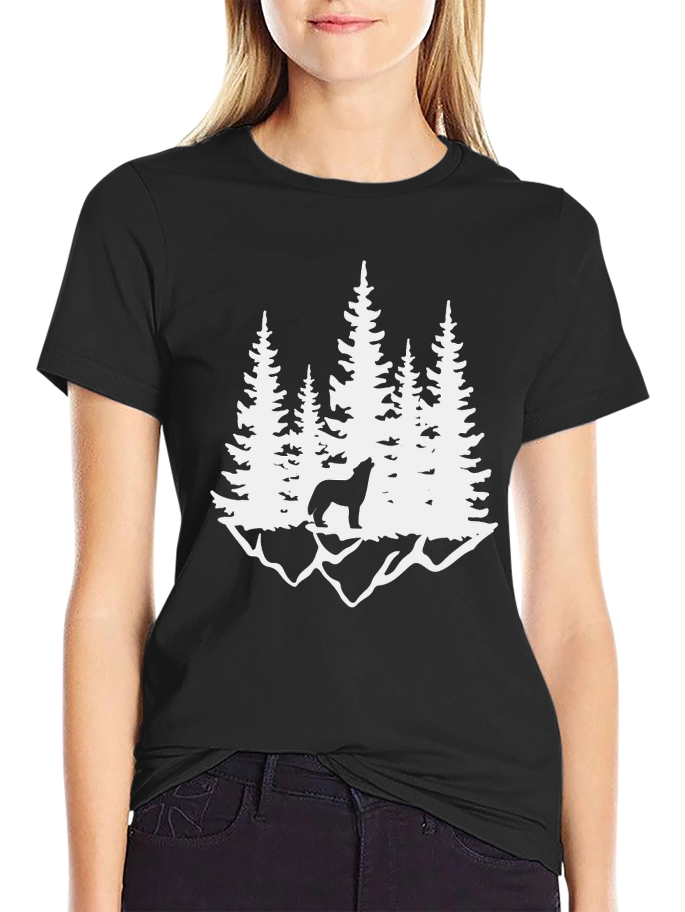 Wolf Howling at Moon in Forest Graphic Tee