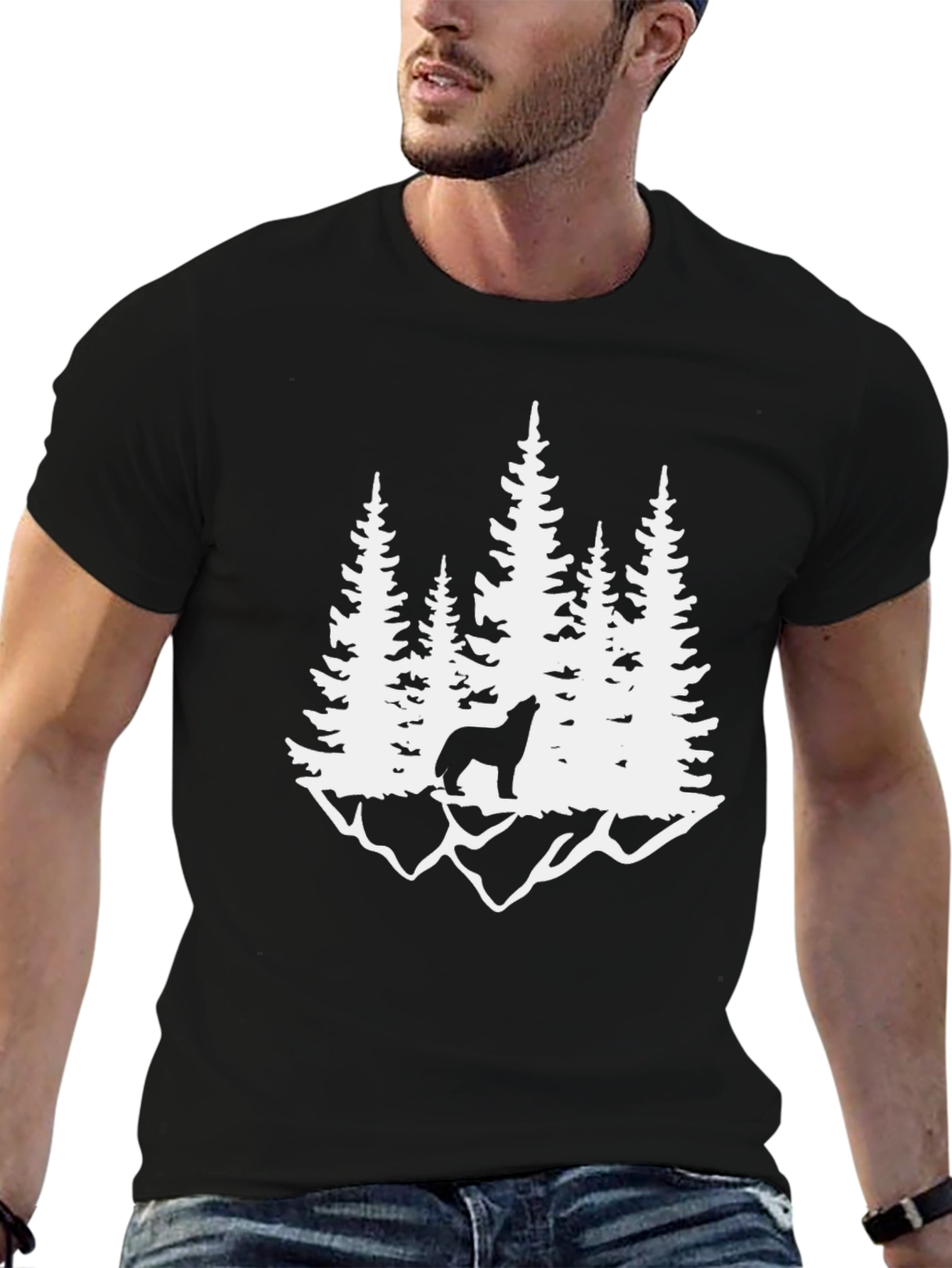 Wolf Howling at Moon in Forest Graphic Tee