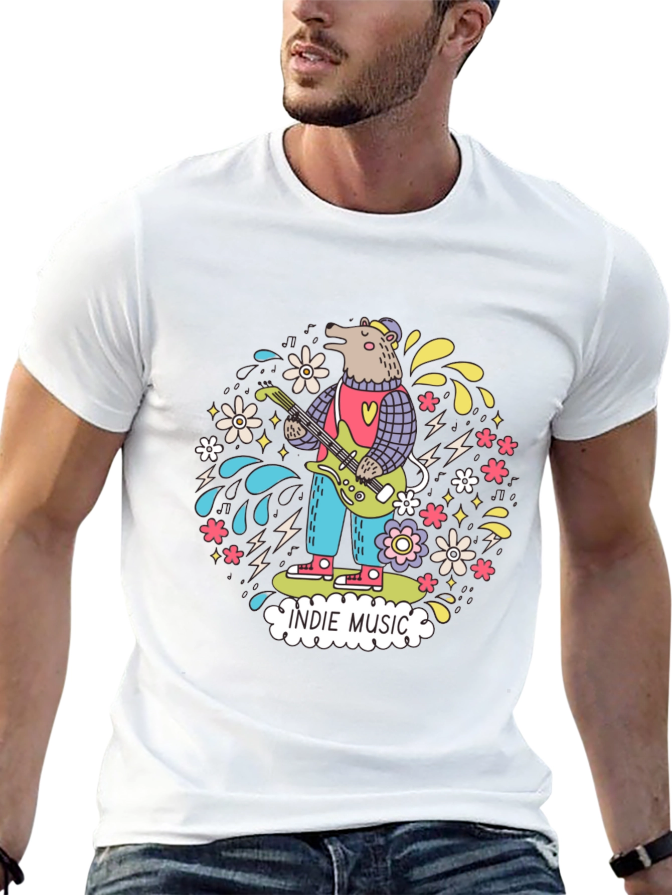 Indie Music Bear Graphic T-Shirt