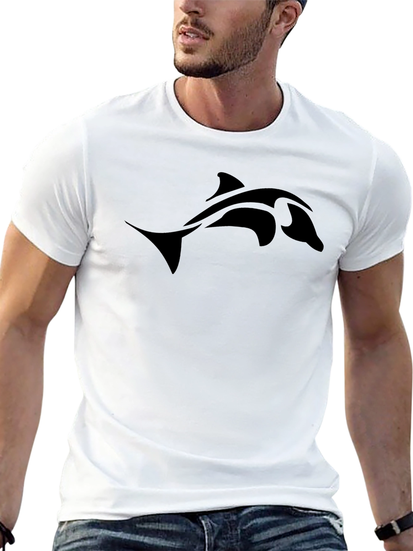 Mens Black T-Shirt with Dolphin Graphic