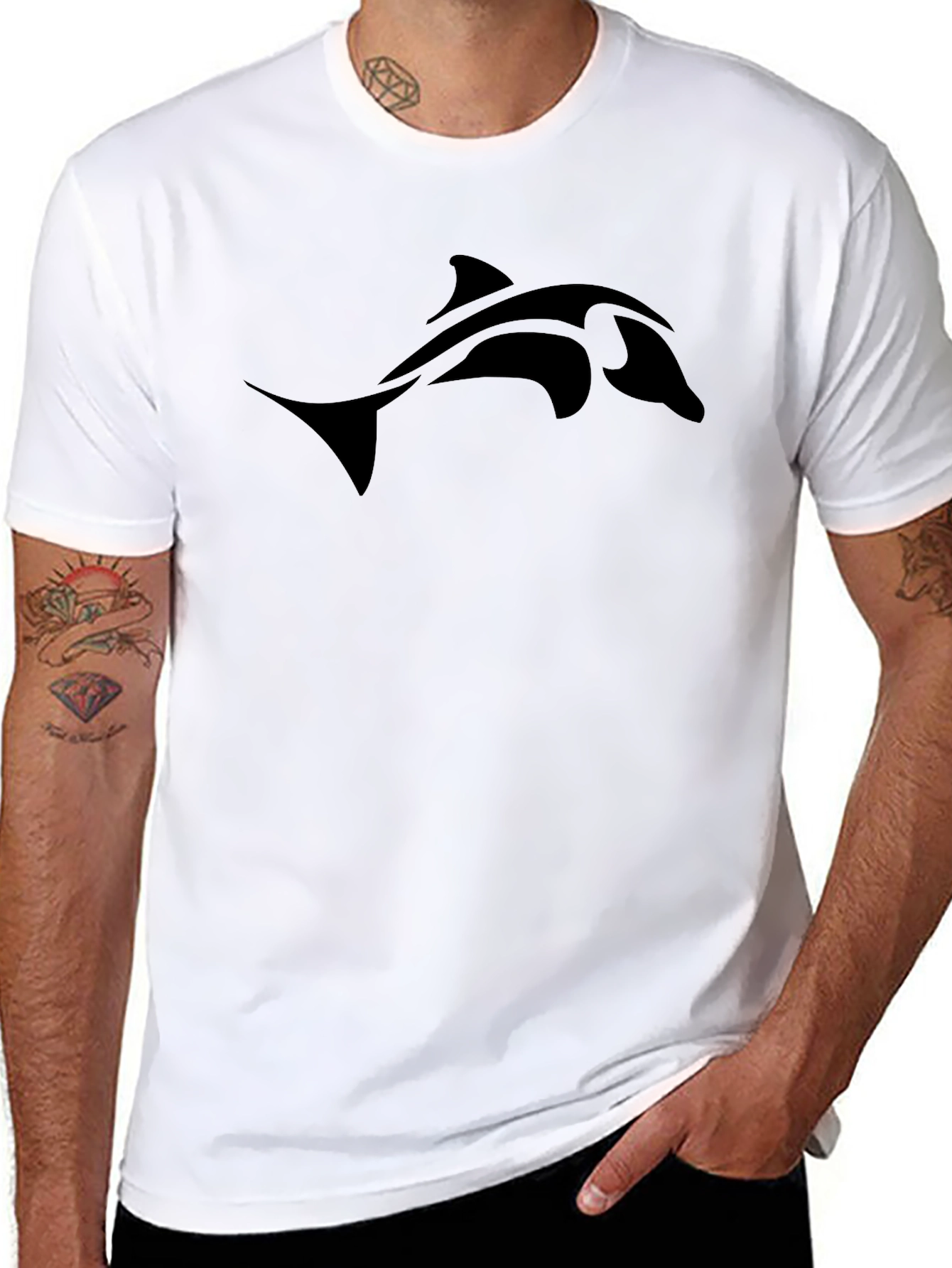 Mens Black T-Shirt with Dolphin Graphic
