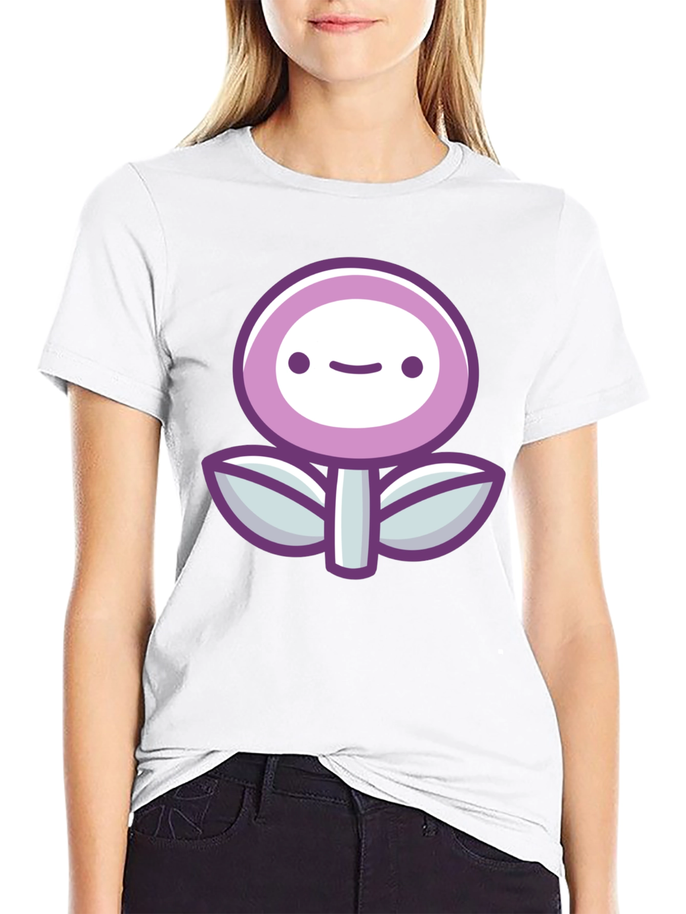 Cute Flower Graphic Print Black T-Shirt