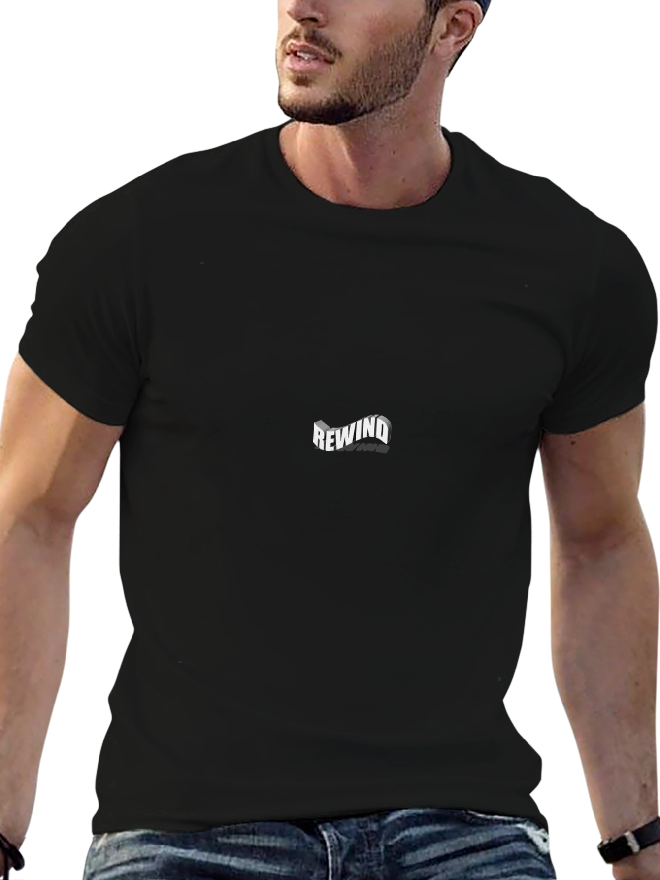 Rewind Graphic Black T-Shirt - Modern Design