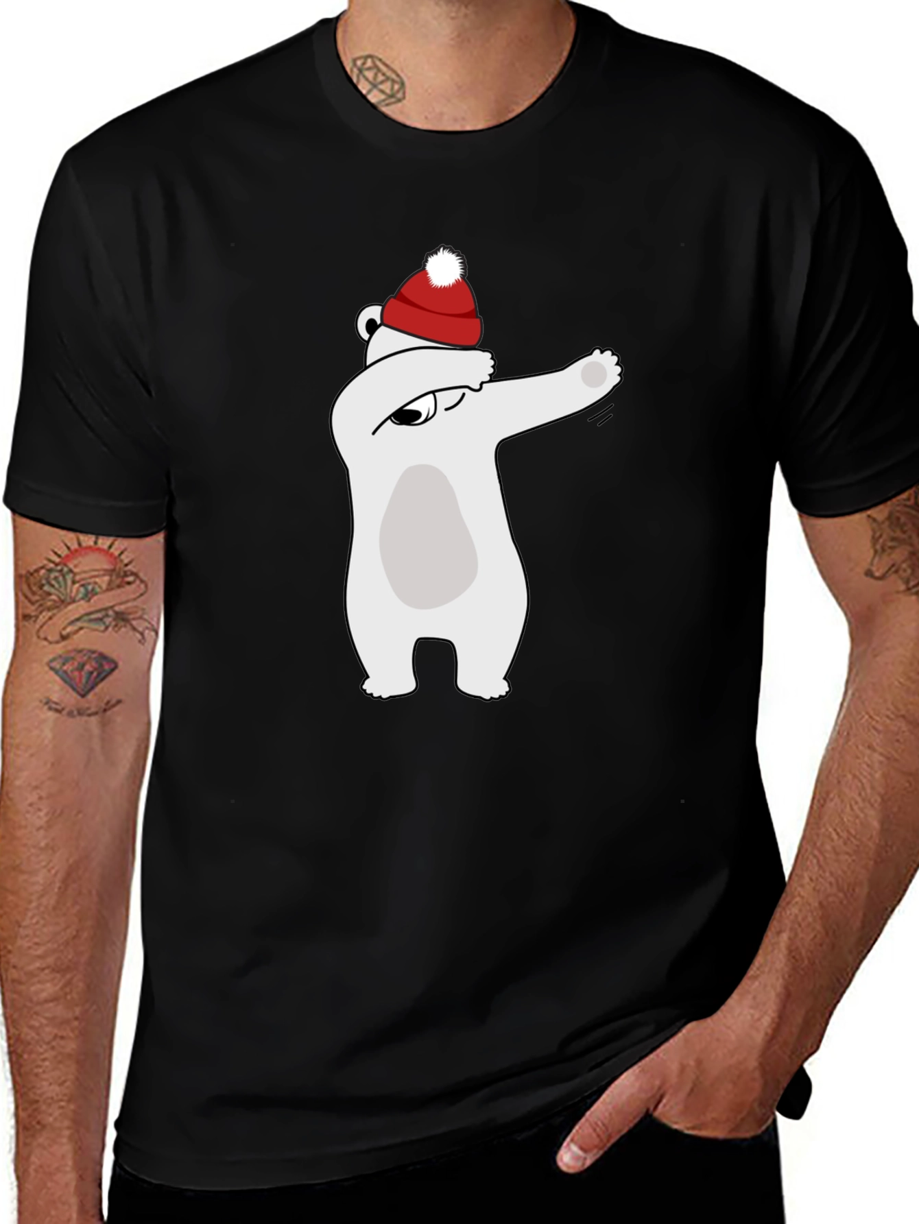 Dabbing Polar Bear Santa Hat Graphic Tee