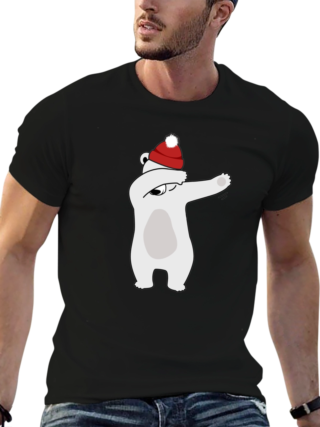 Dabbing Polar Bear Santa Hat Graphic Tee