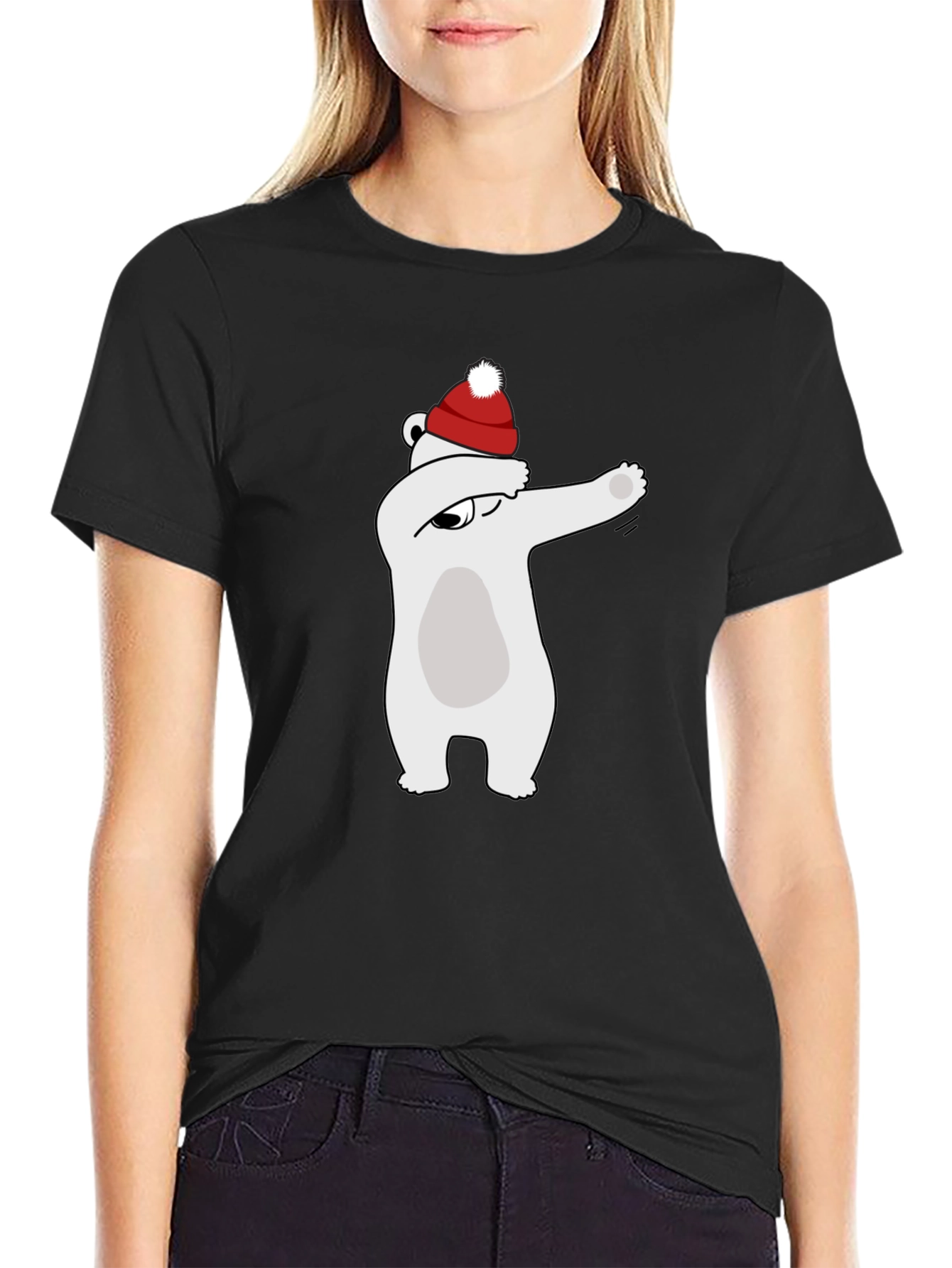 Dabbing Polar Bear Santa Hat Graphic Tee