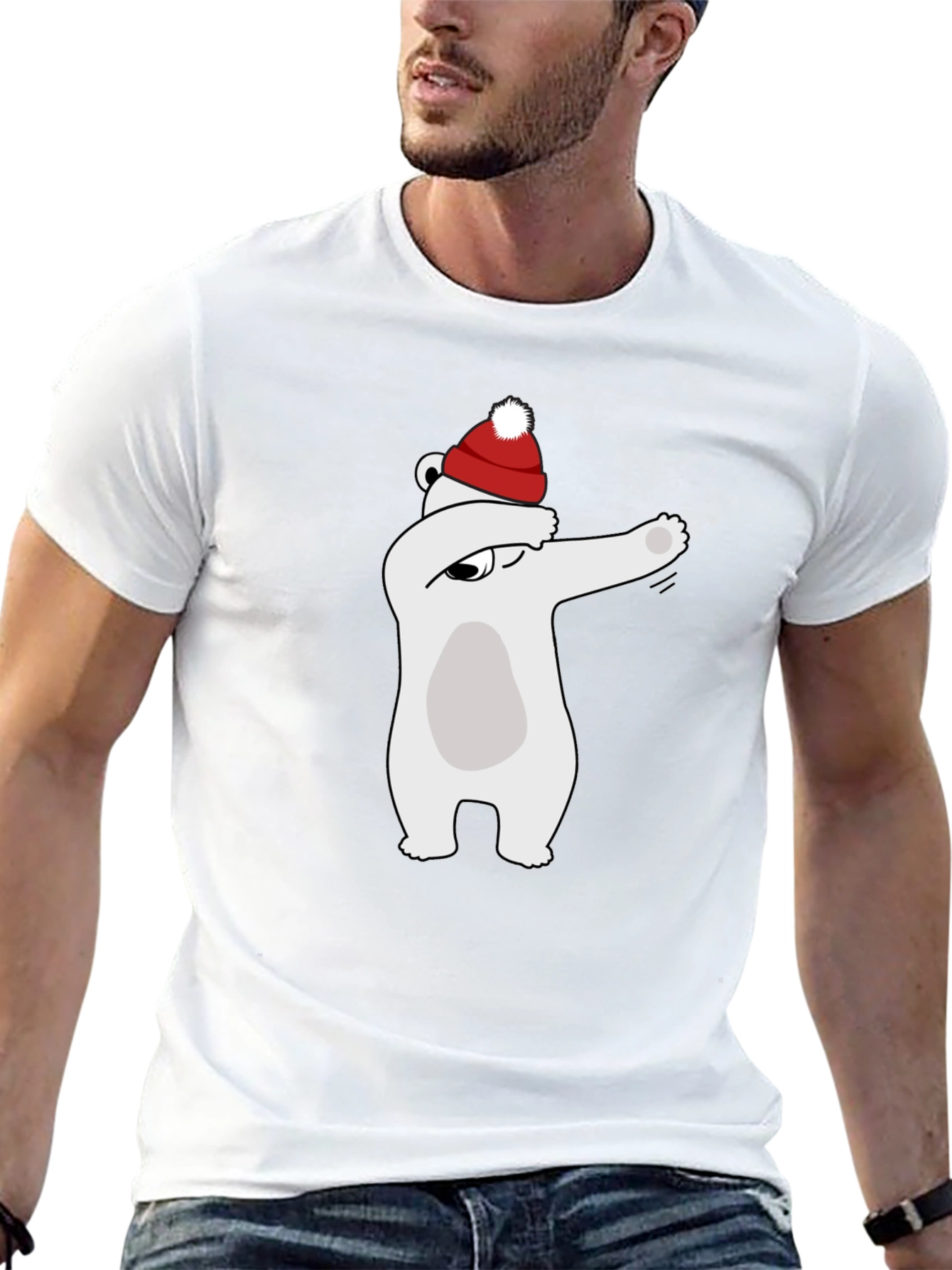 Dabbing Polar Bear Santa Hat Graphic Tee