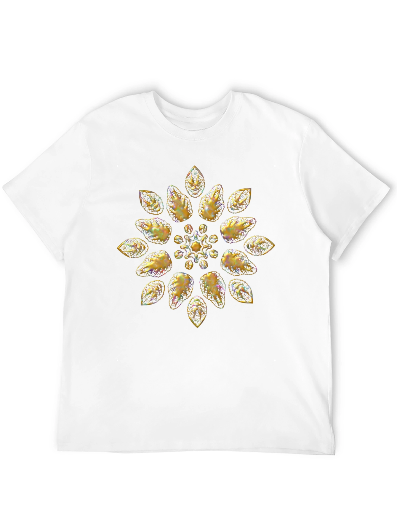 Golden Floral Pattern Black T-Shirt
