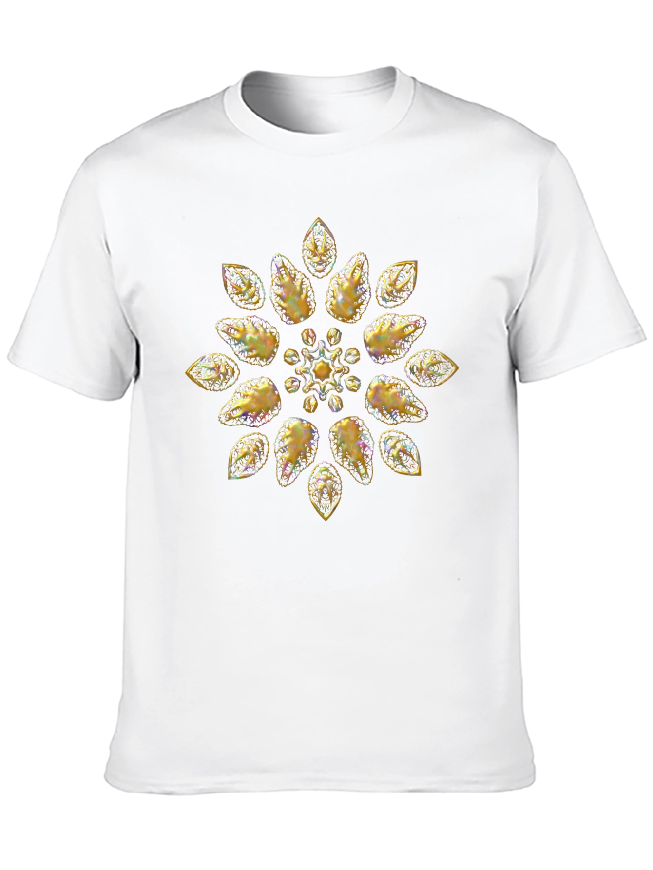 Golden Floral Pattern Black T-Shirt