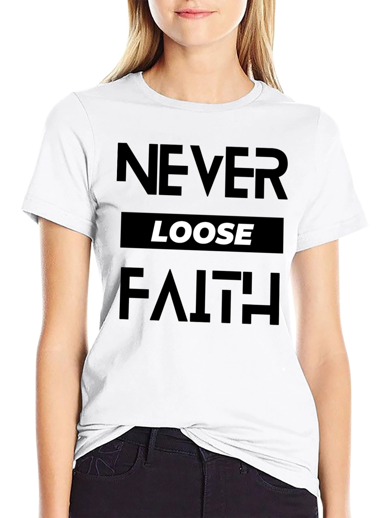 Never Loose Faith Graphic Print Black T-Shirt