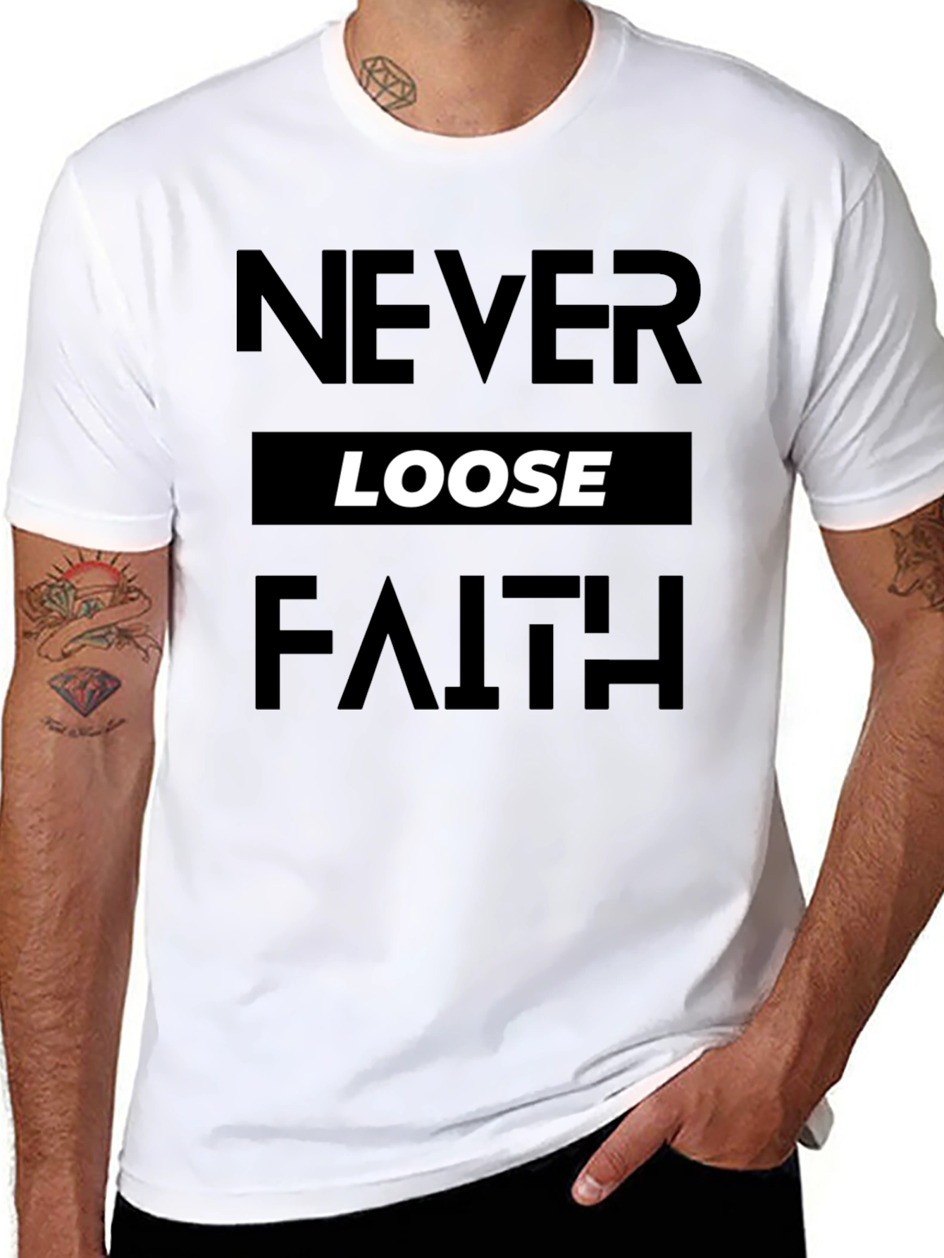 Never Loose Faith Graphic Print Black T-Shirt