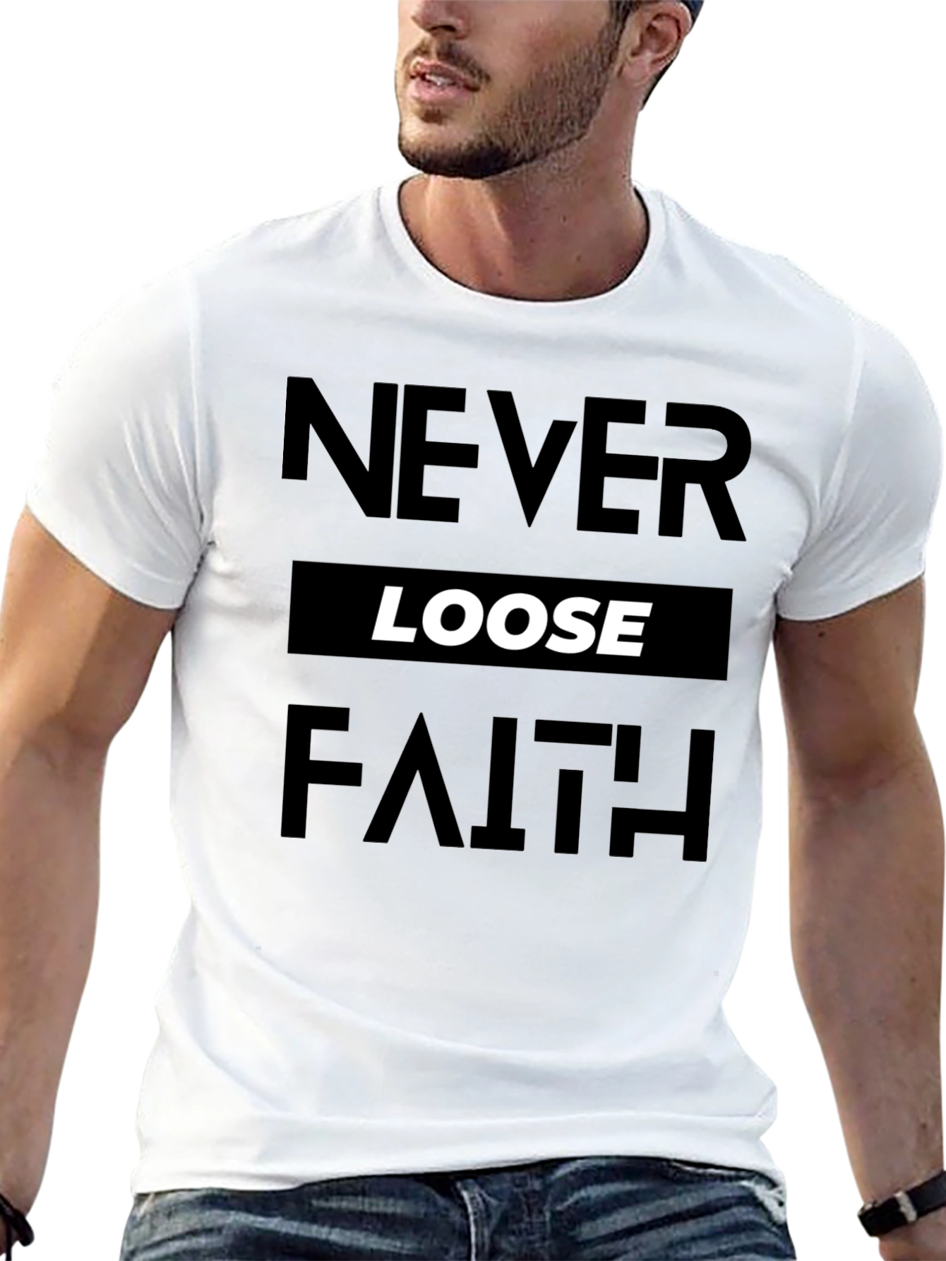 Never Loose Faith Graphic Print Black T-Shirt