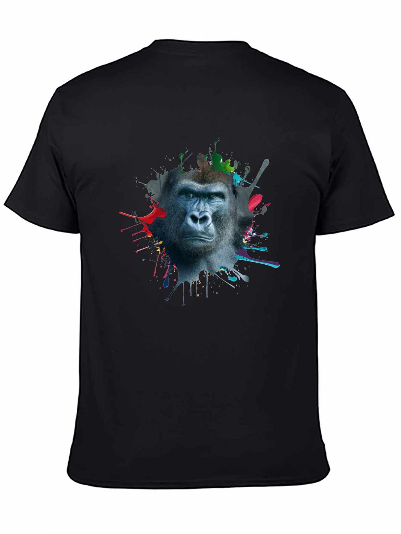 Gorilla Splatter Print Mens Black T-Shirt