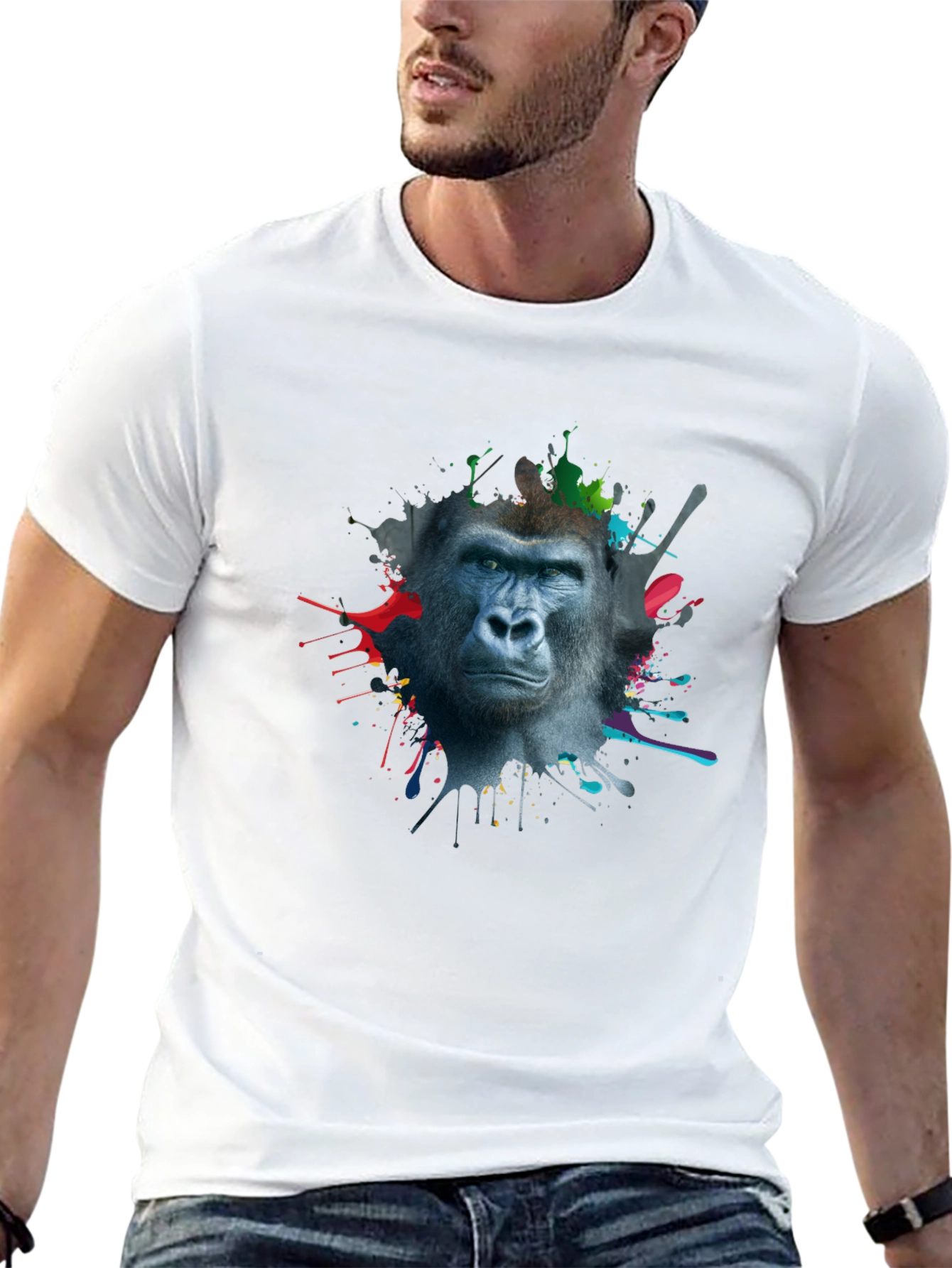 Gorilla Splatter Print Mens Black T-Shirt