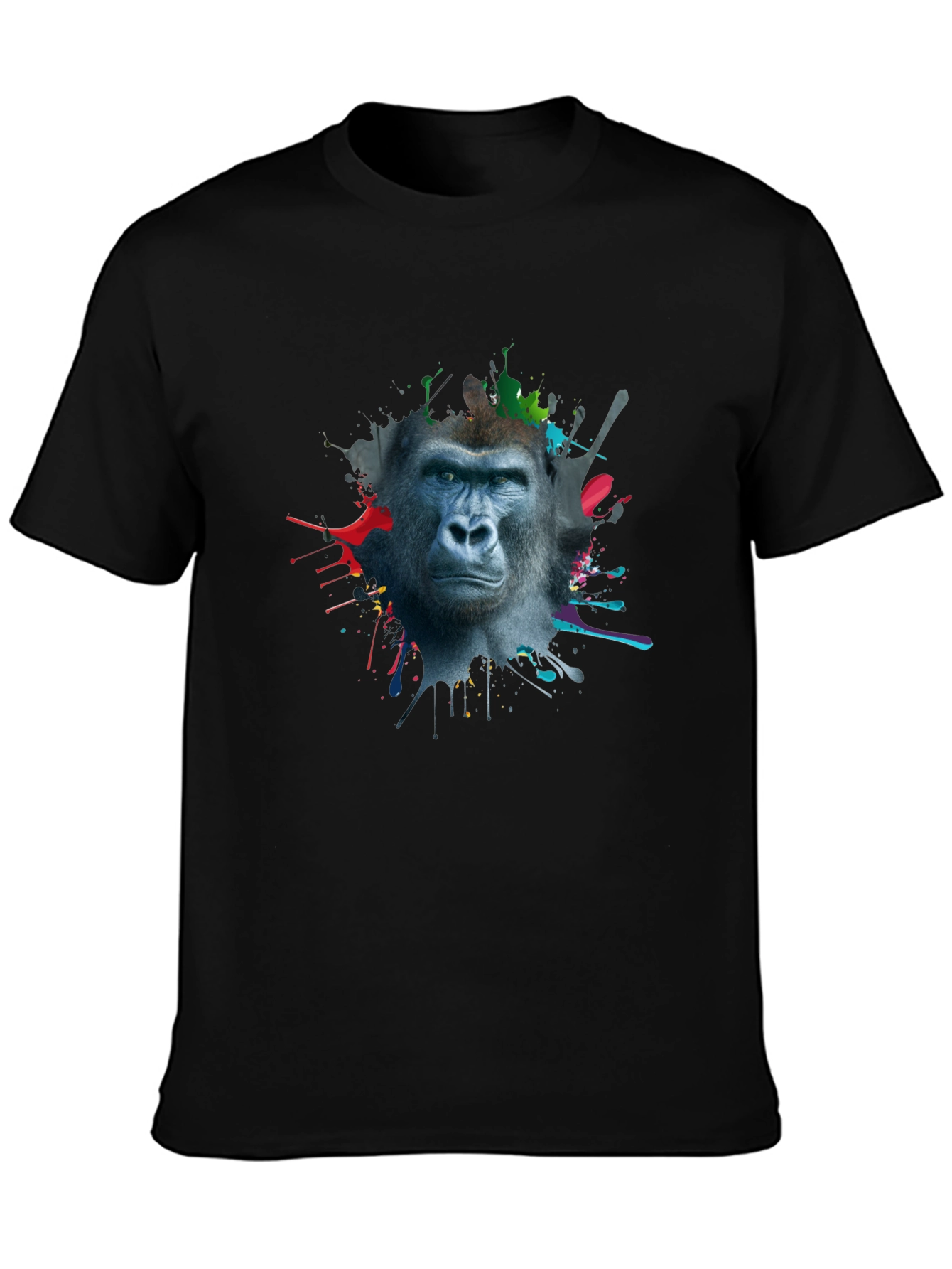 Gorilla Splatter Print Mens Black T-Shirt