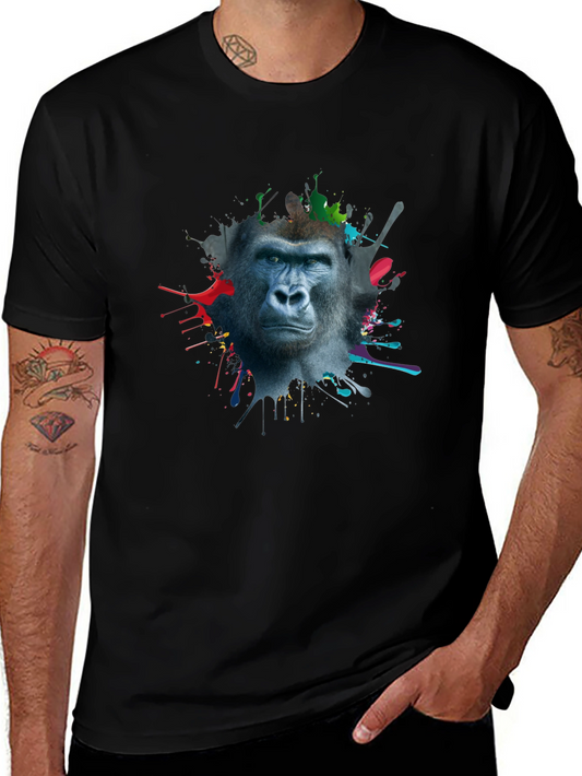 Gorilla Splatter Print Mens Black T-Shirt