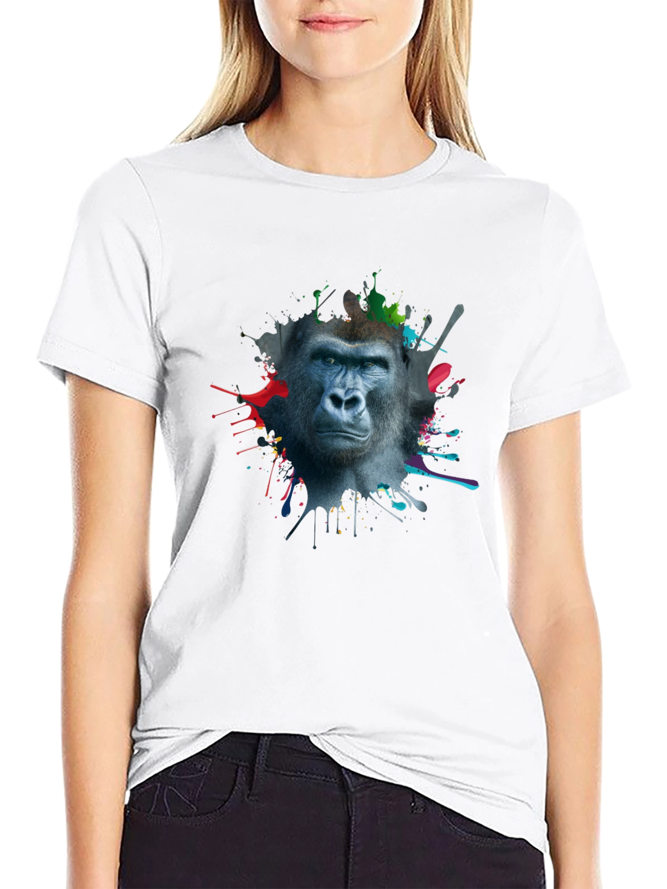 Gorilla Splatter Print Mens Black T-Shirt