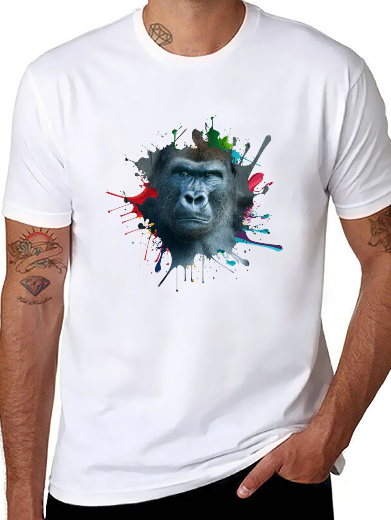 Gorilla Splatter Print Mens Black T-Shirt