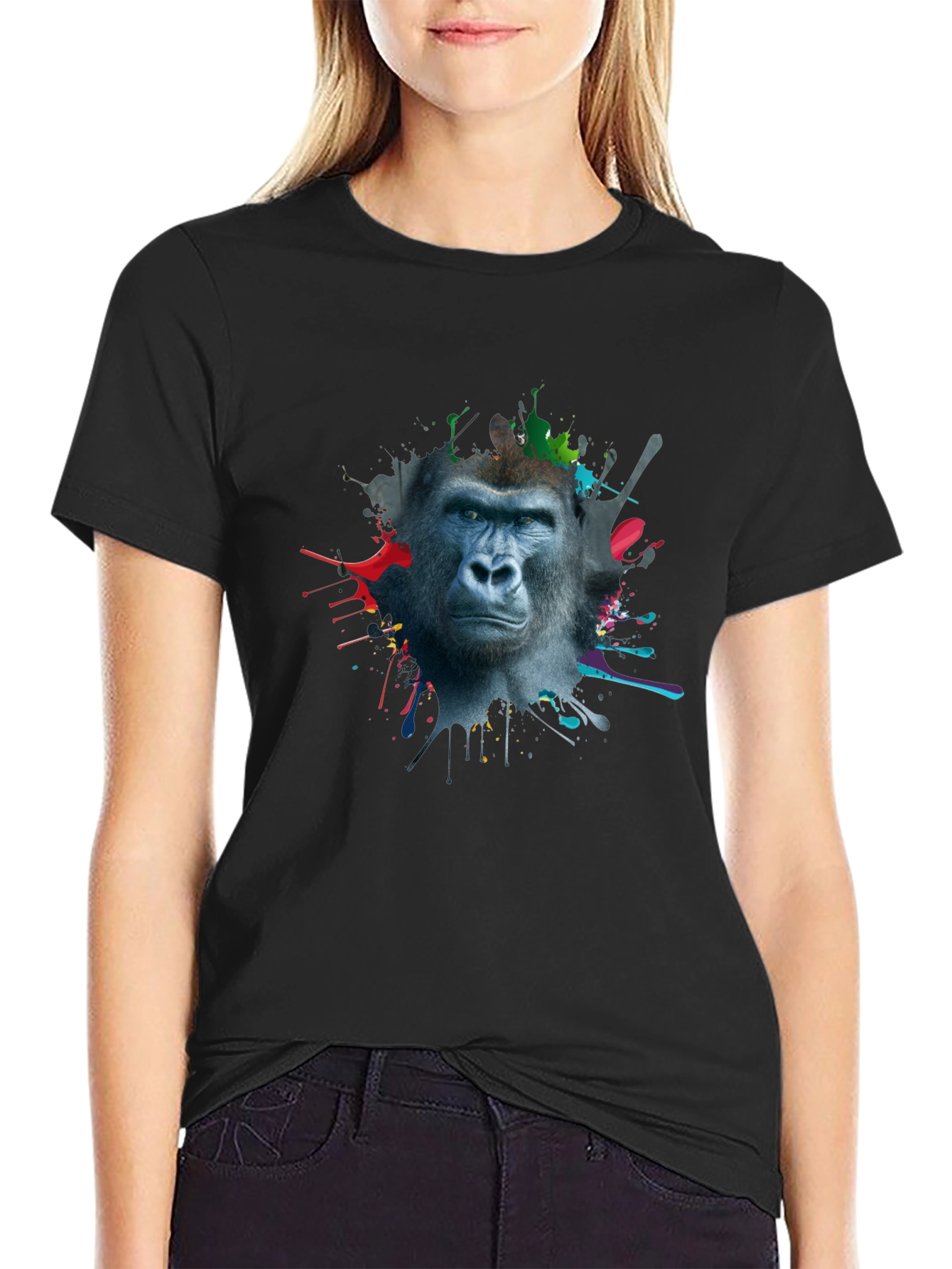 Gorilla Splatter Print Mens Black T-Shirt