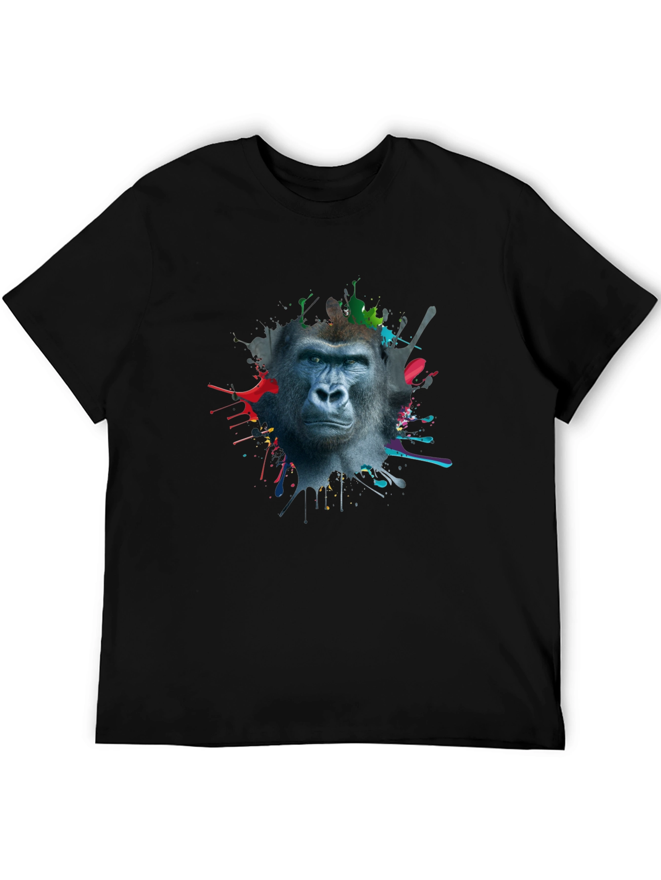 Gorilla Splatter Print Mens Black T-Shirt