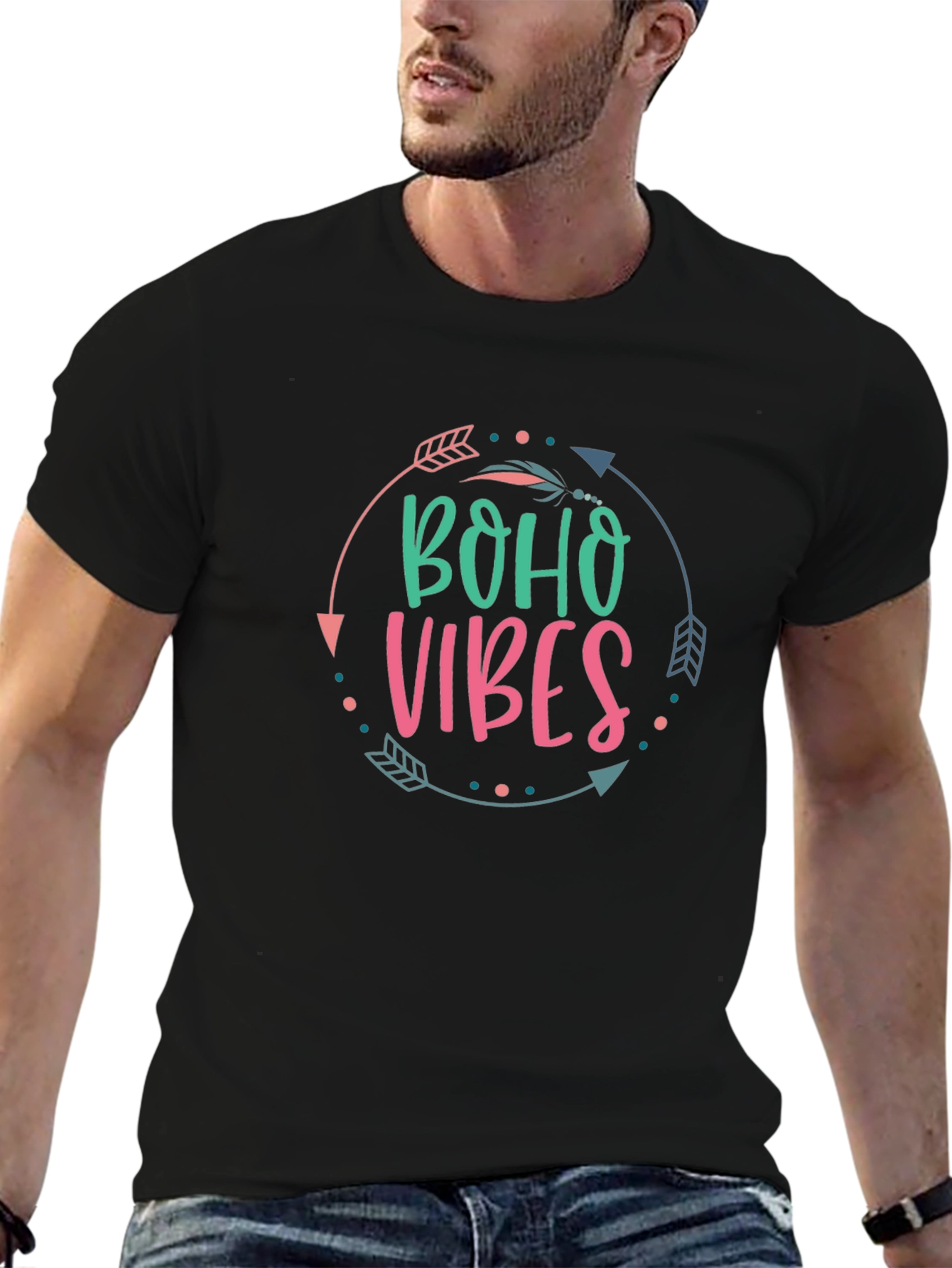 Boho Vibes Graphic Tee - Unisex Black T-Shirt